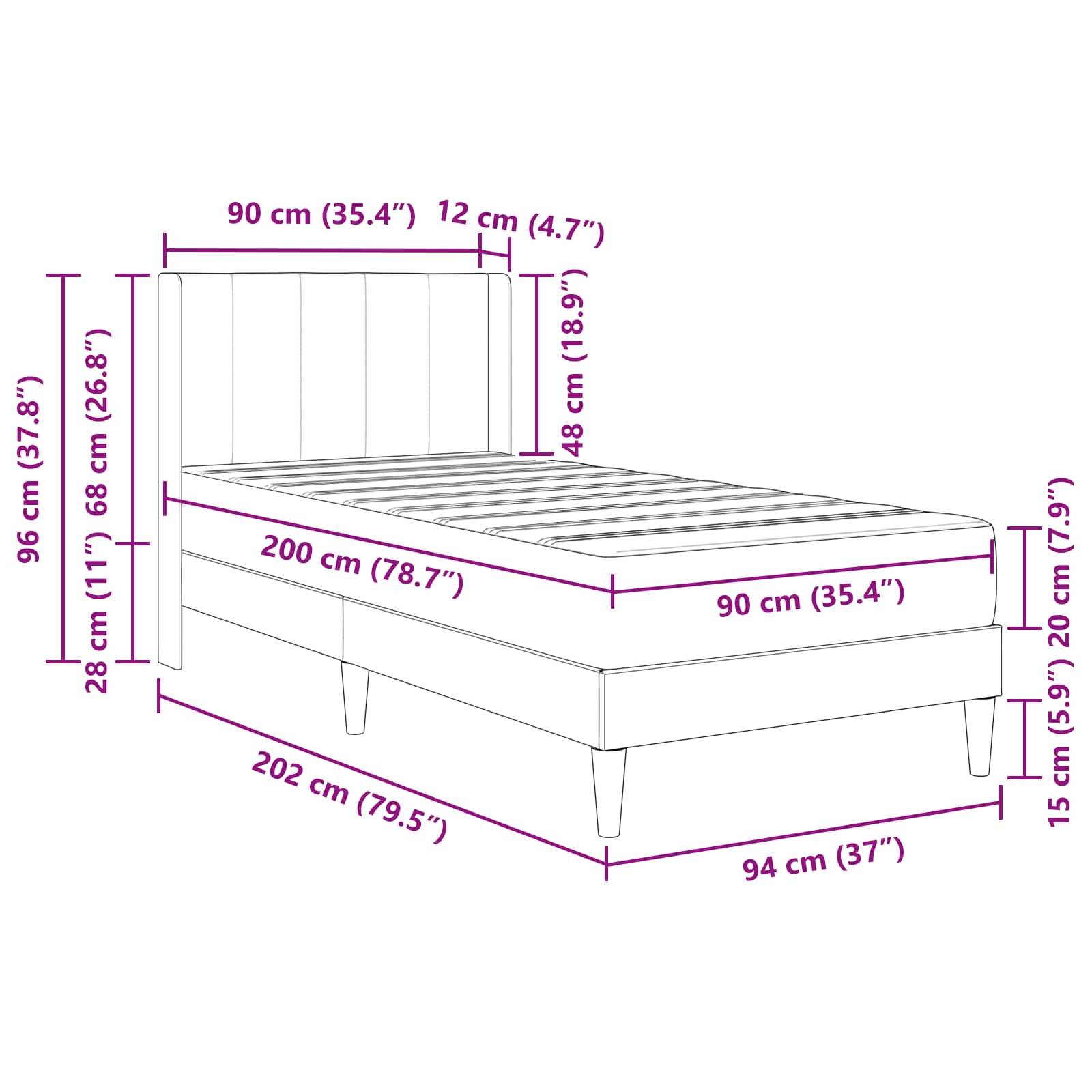 vidaXL Bettgestell mit Matratze Dunkelgrau 90 x 200 cm Samt