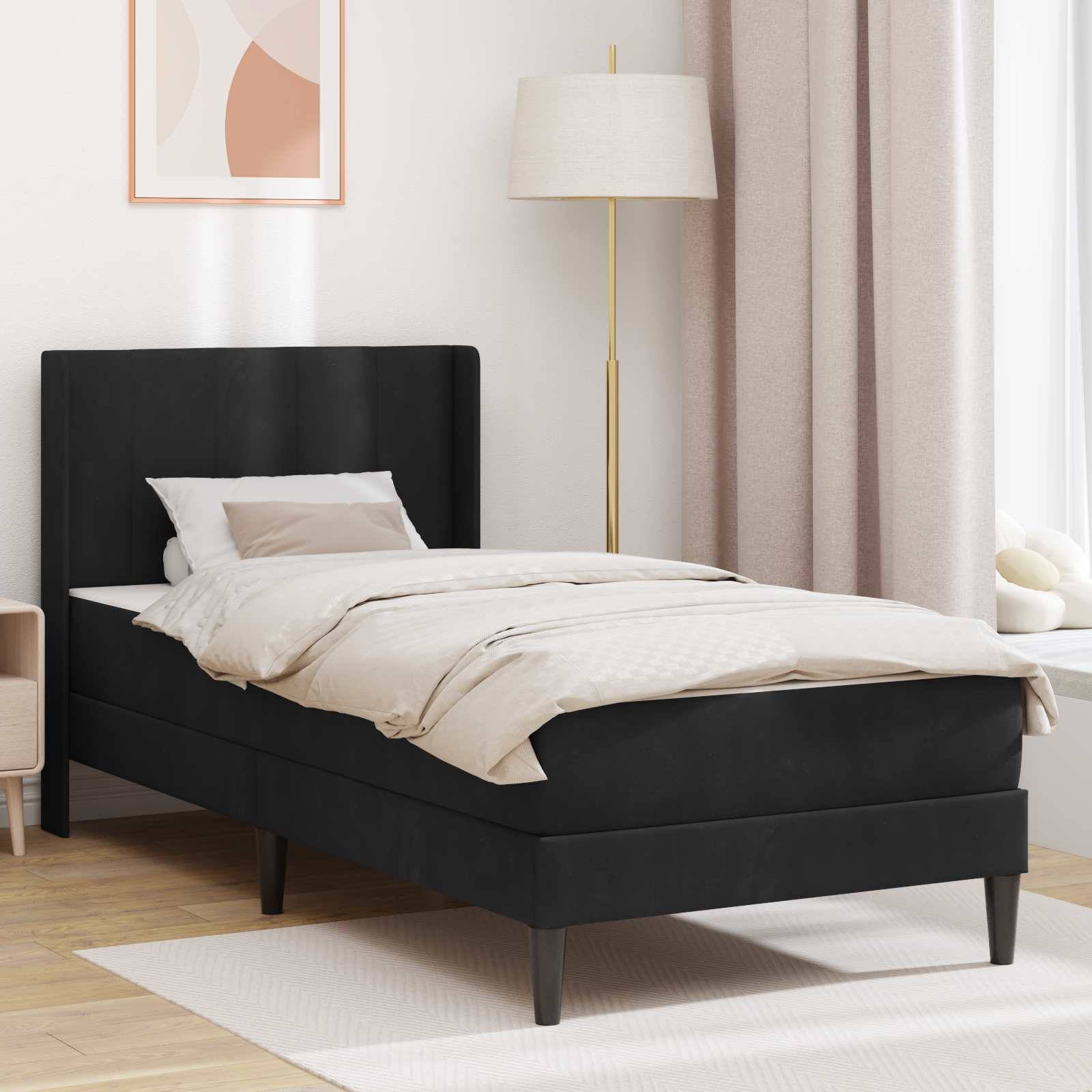 vidaXL Bettgestell mit Matratze mit Kopfteil Schwarz 90 x 190 cm Samt