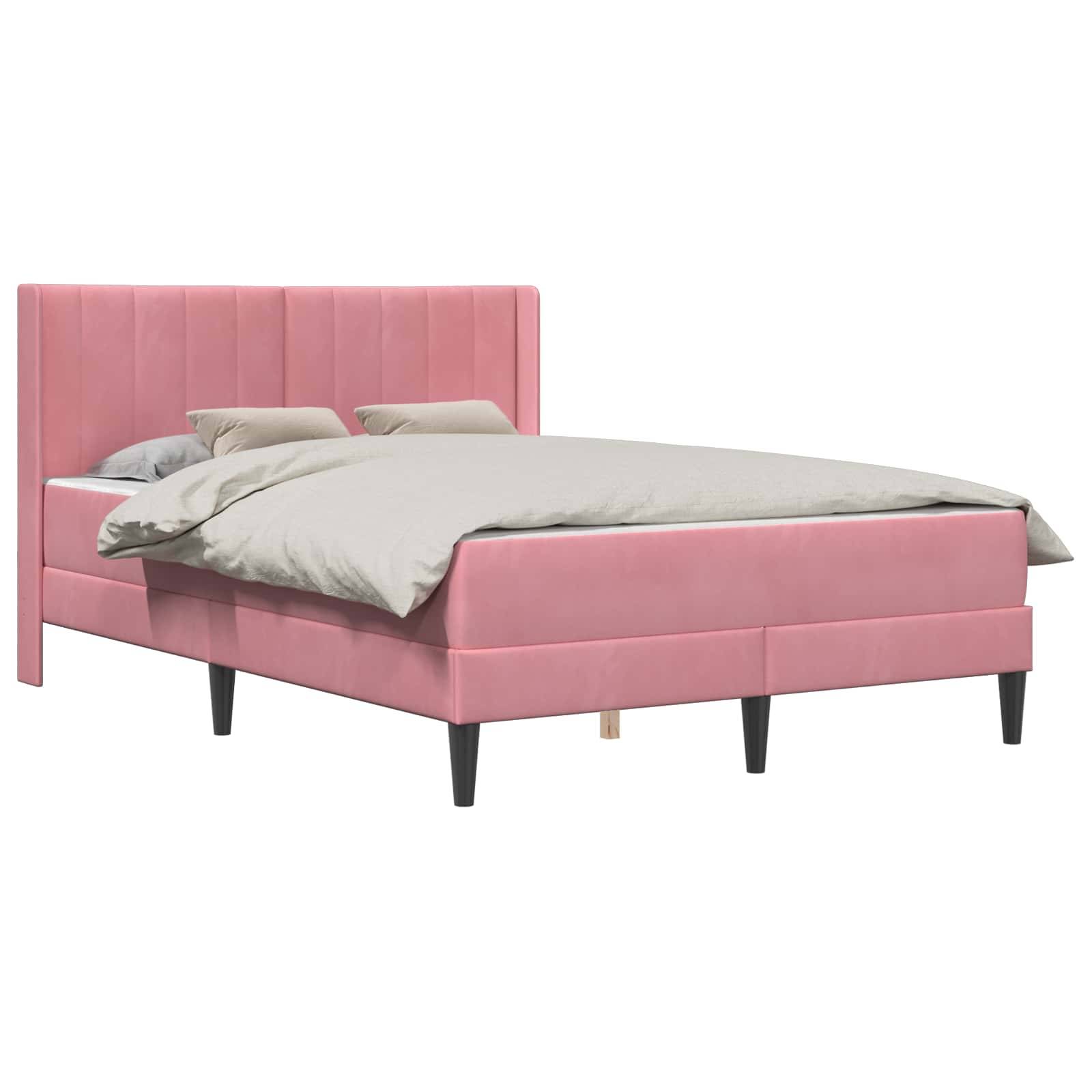 vidaXL Bettgestell mit Matratze mit Kopfteil Rosa 140 x 200 cm Samt