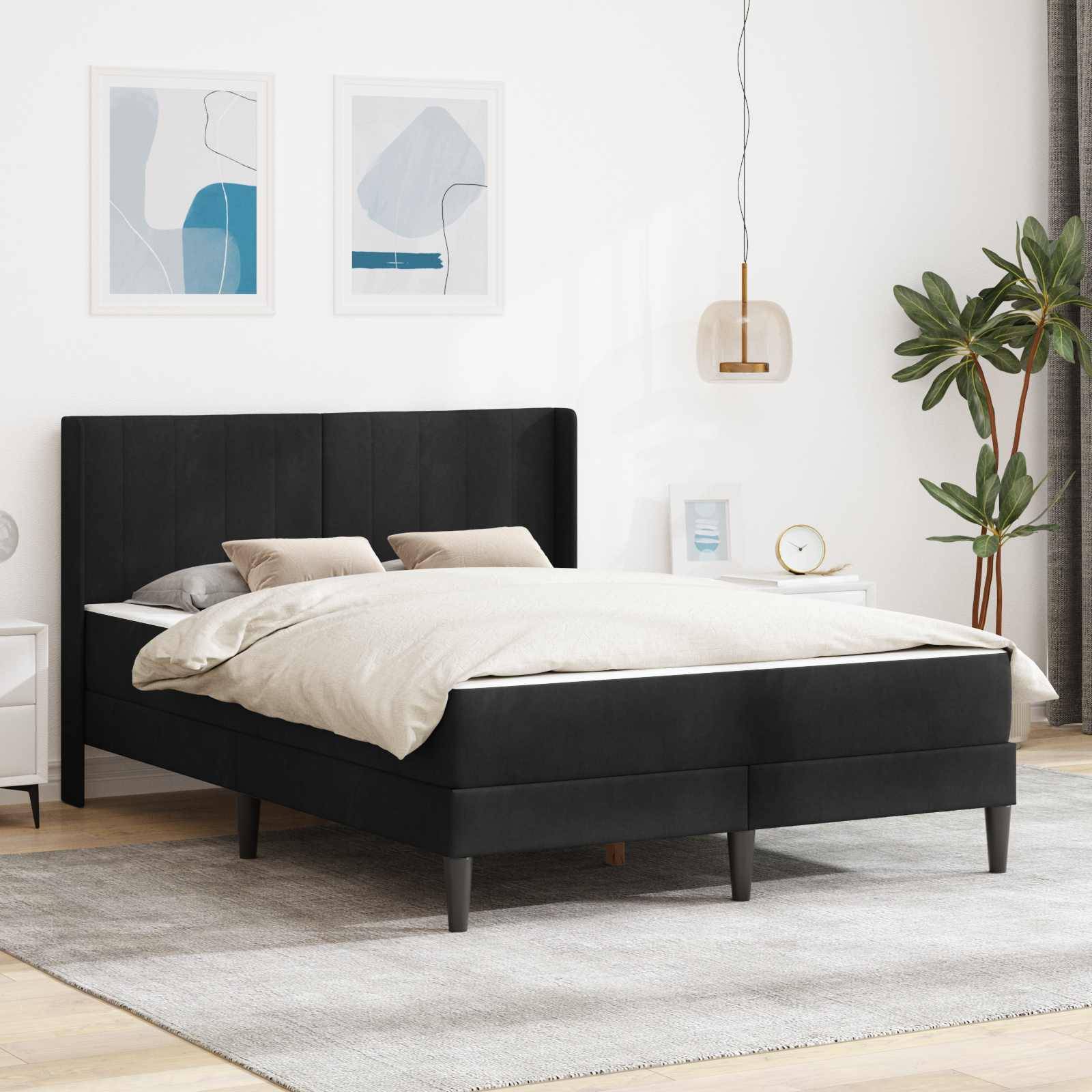 vidaXL Bettgestell mit Matratze mit Kopfteil Schwarz 120 x 190 cm Samt