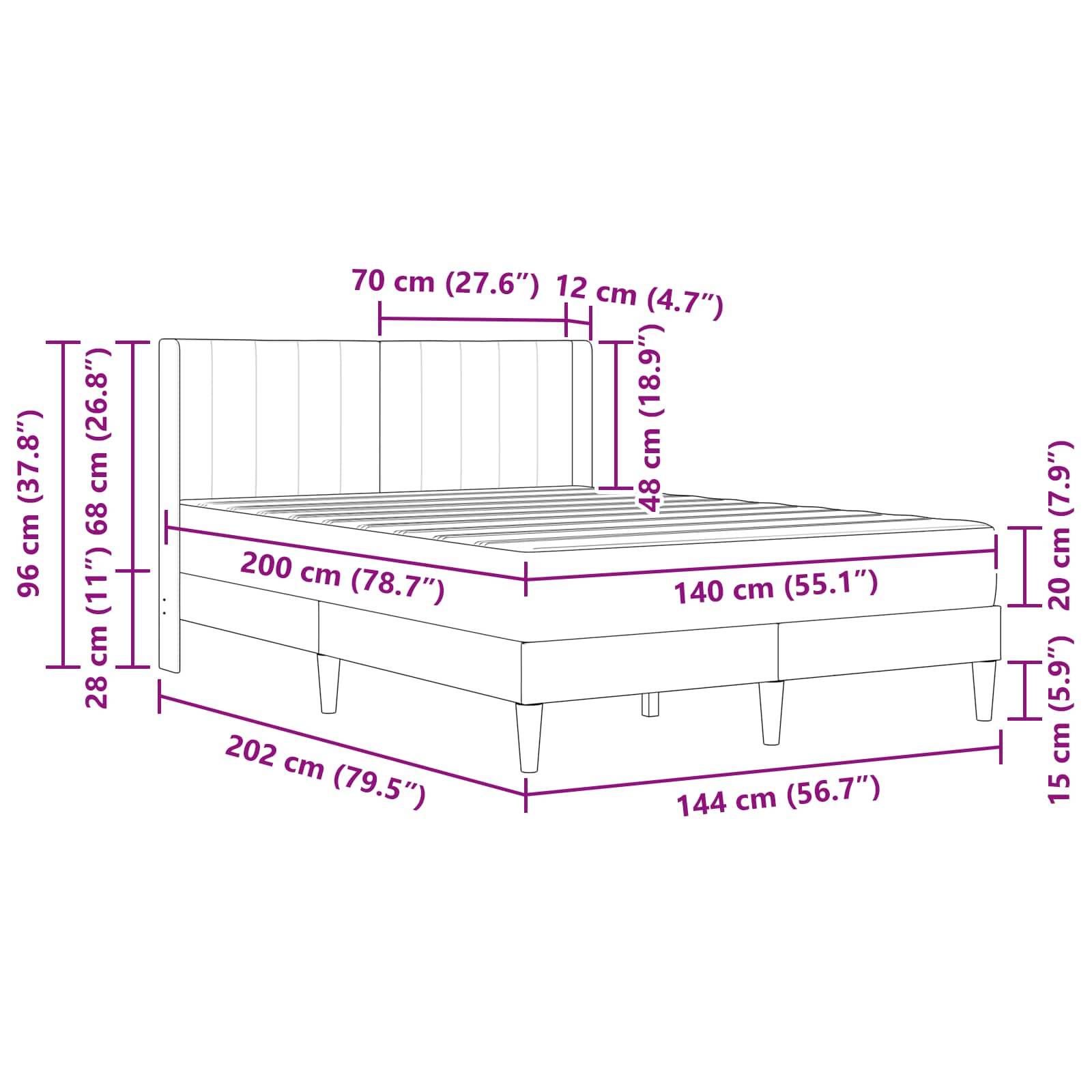vidaXL Bettgestell mit Matratze Hellgrau 140 x 200 cm Samt