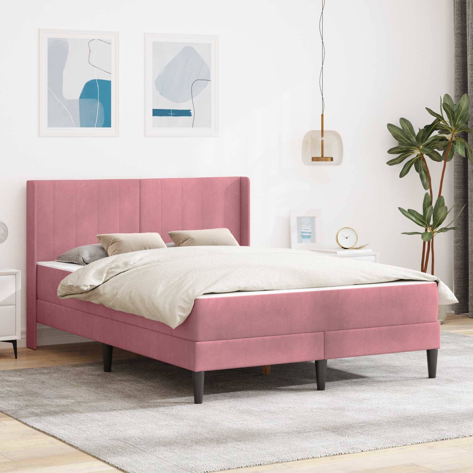 vidaXL Bettgestell mit Matratze mit Kopfteil Rosa 140 x 200 cm Samt