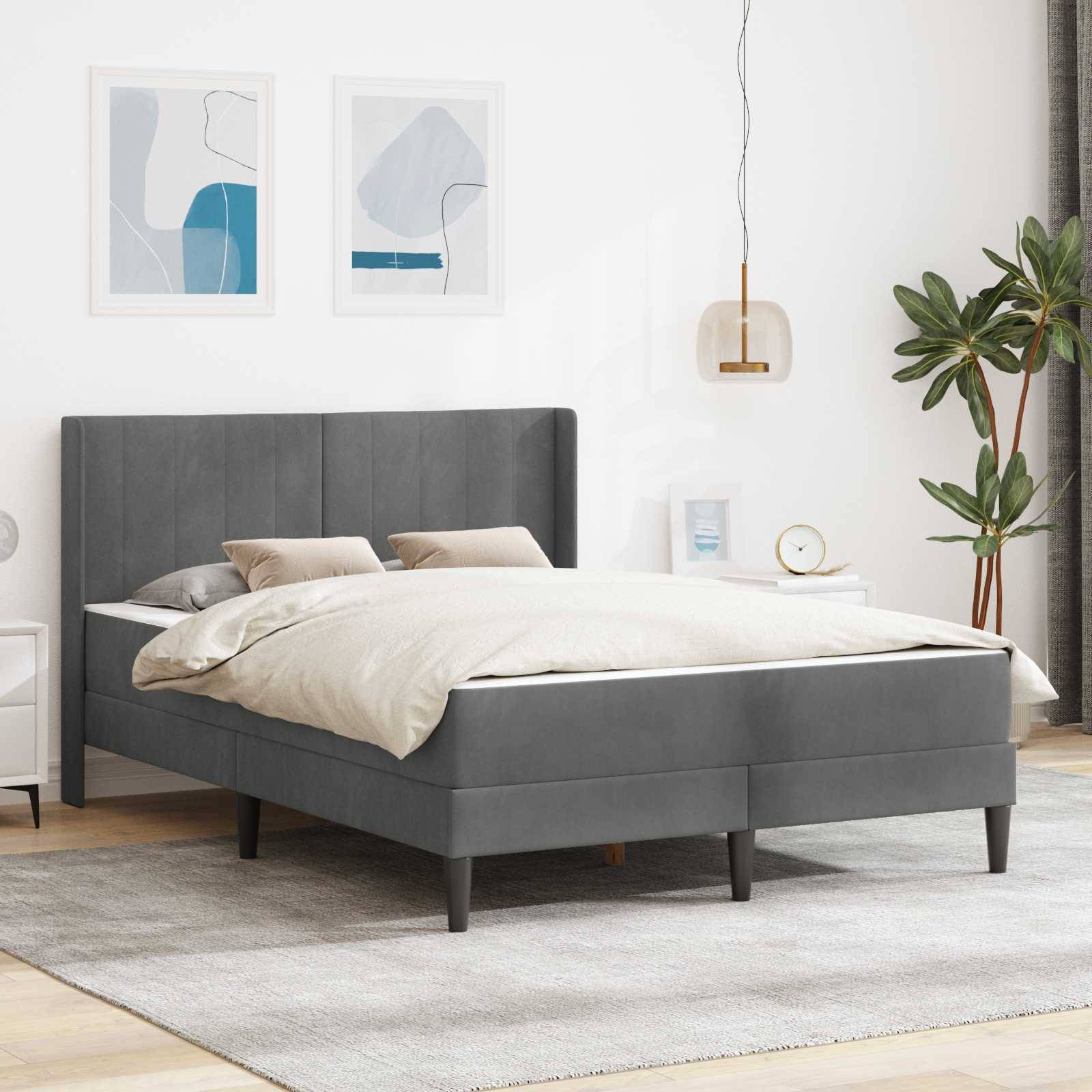 vidaXL Bettgestell mit Matratze Dunkelgrau 137 x 190 cm Samt