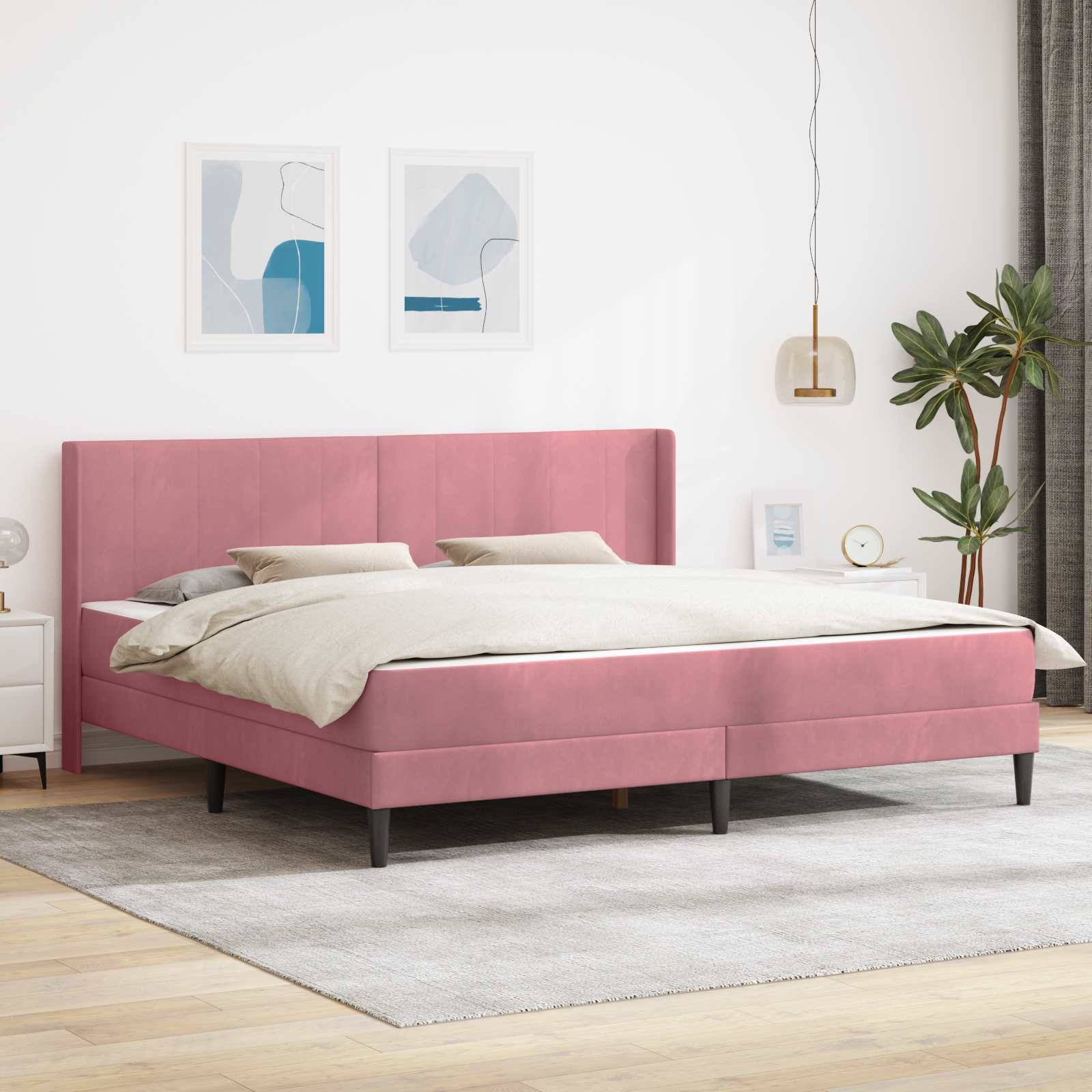 vidaXL Bettgestell mit Matratze mit Kopfteil Rosa 200 x 200 cm Samt