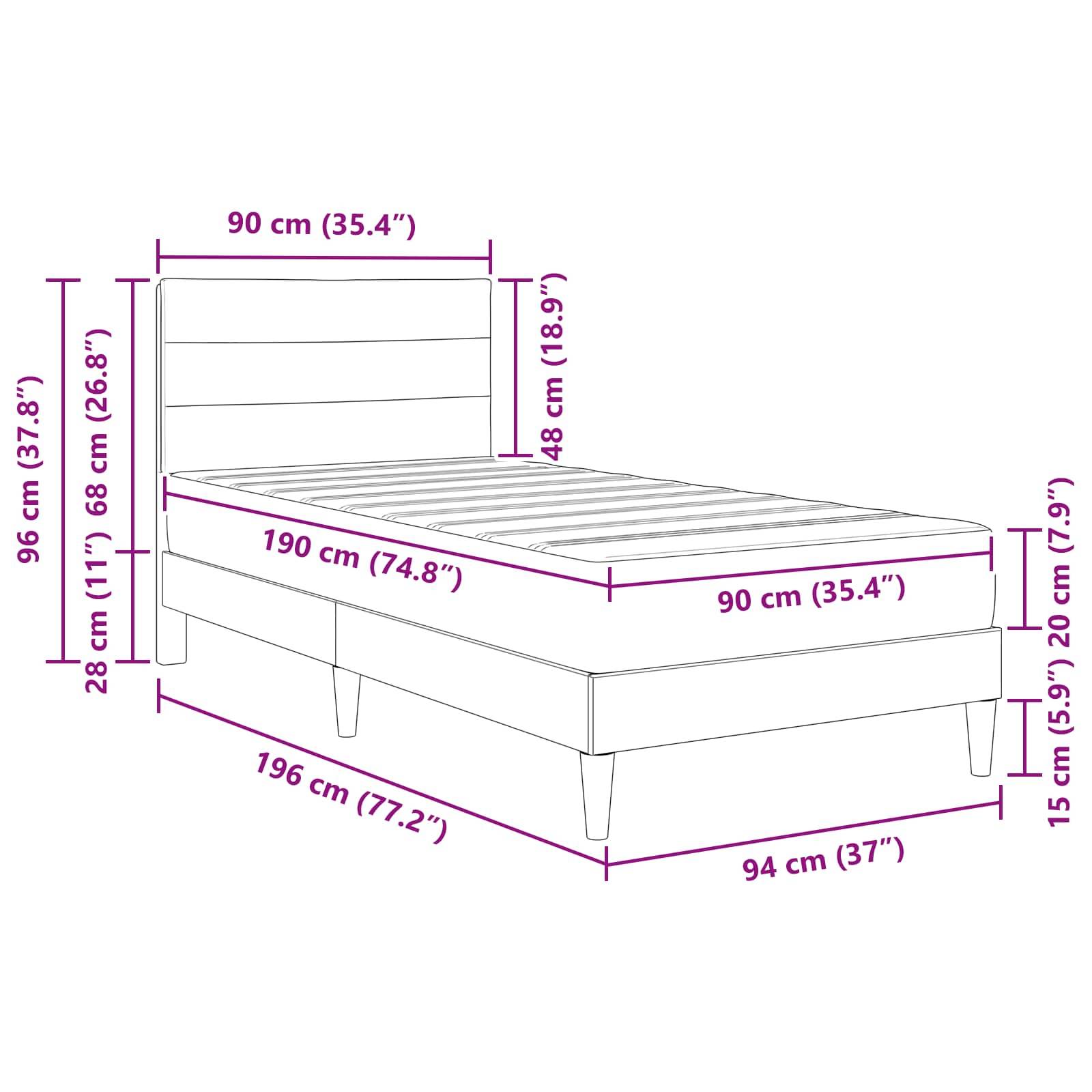 vidaXL Bettrahmen Dunkelgrau 90 x 190 cm Polyester