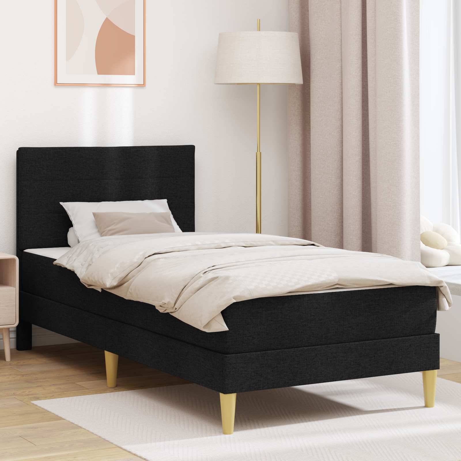vidaXL Bettgestell mit Matratze mit Kopfteil Schwarz 90 x 190 cm Stoff