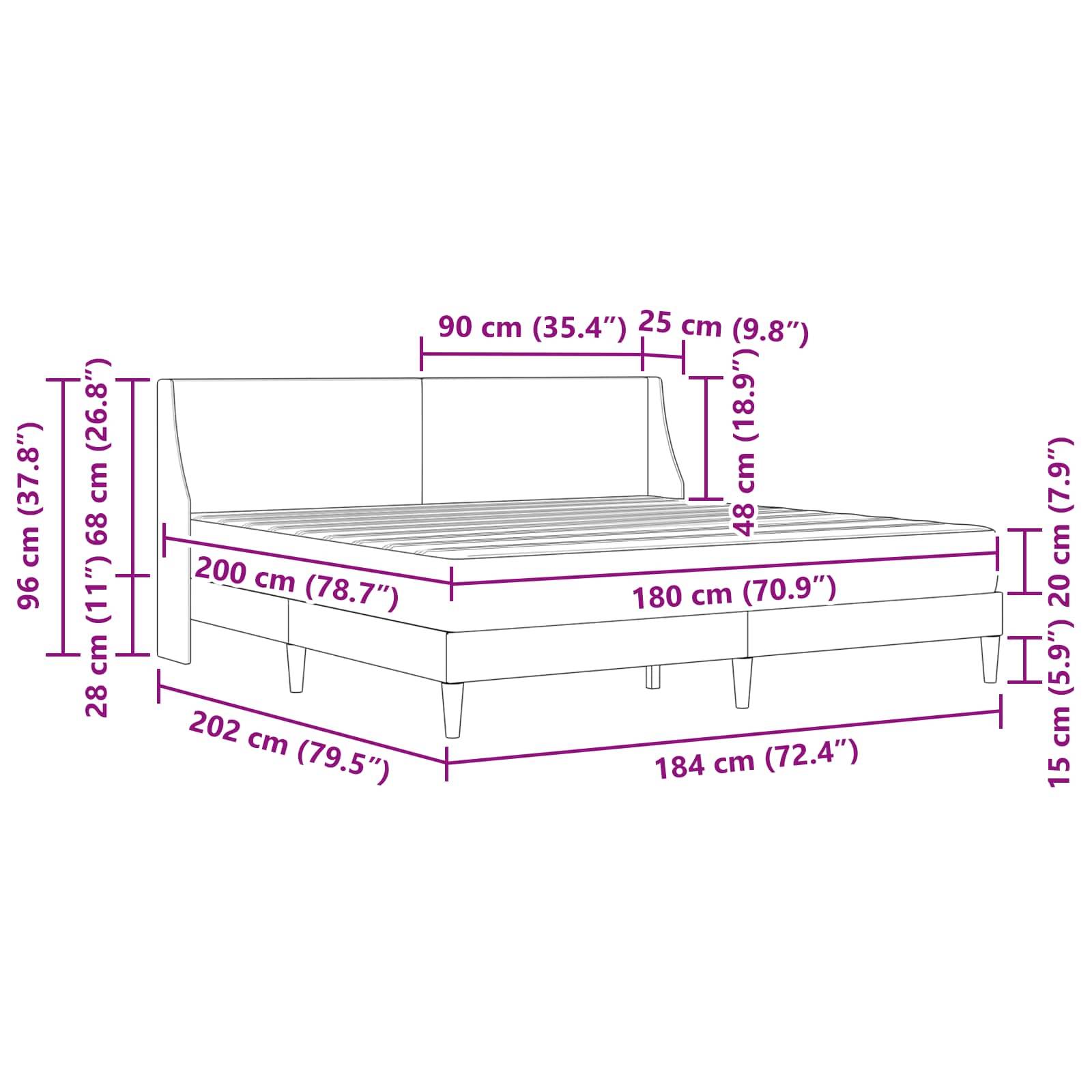 vidaXL Bettgestell mit Matratze Dunkelgrau 180 x 200 cm Stoff