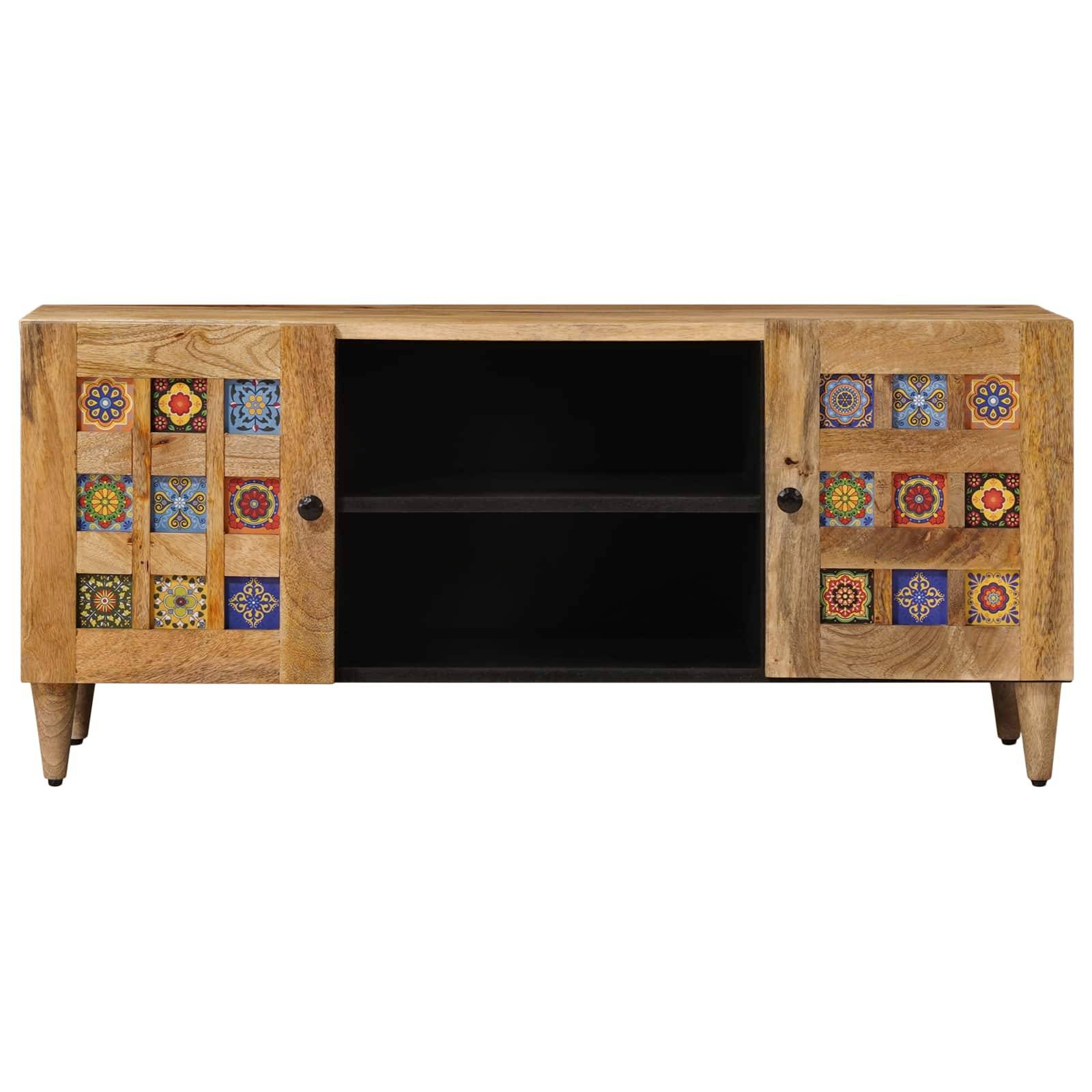 vidaXL TV-Schränk mit Regal Natur 105 x 33 x 46 cm Massivholz Mango