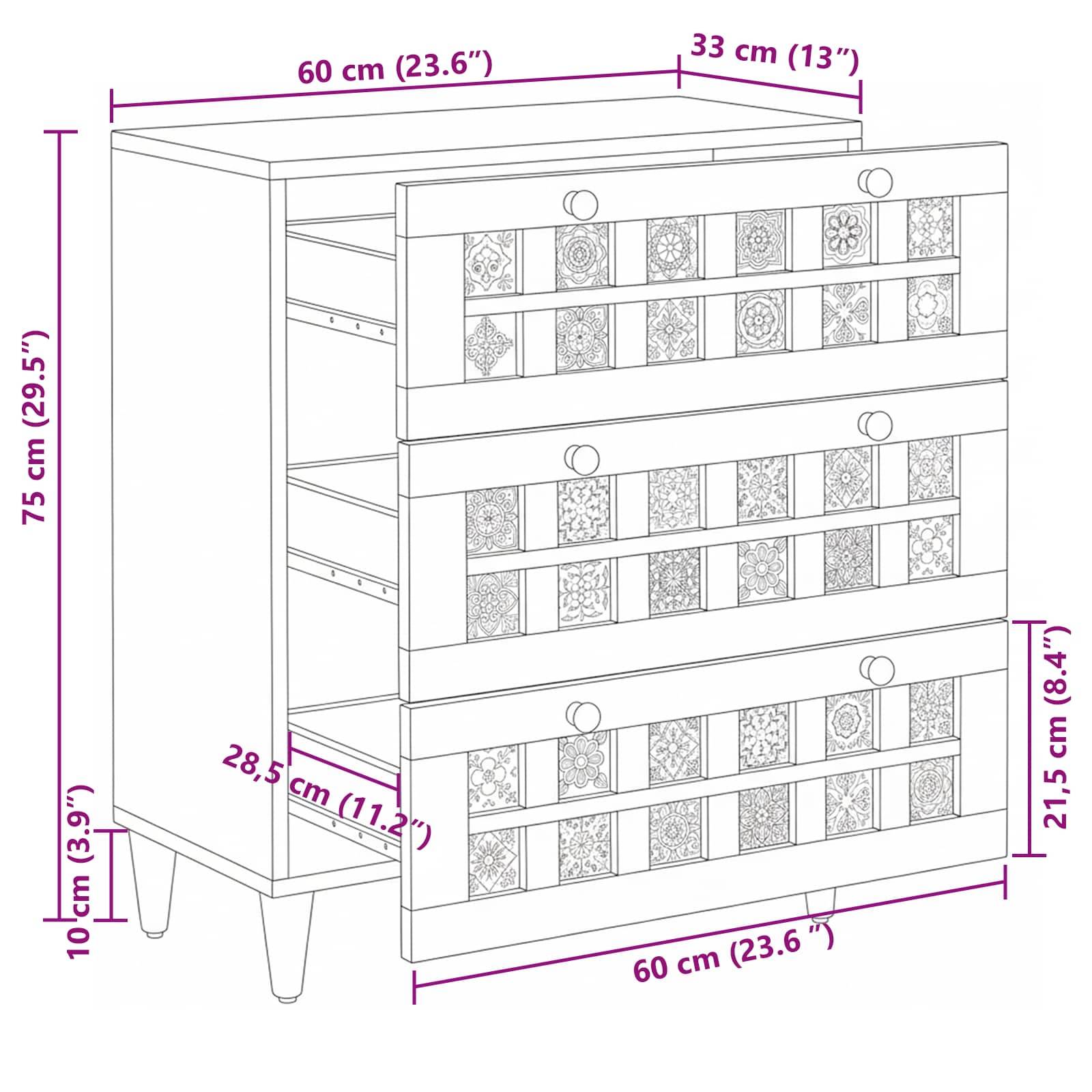 vidaXL Sideboard Natur 60 x 33 x 75 cm Massivholz Mango