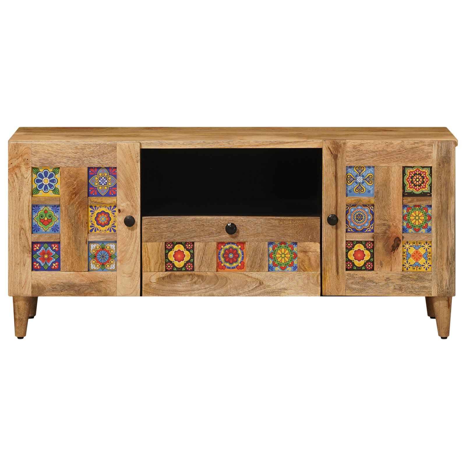 vidaXL TV-Schränk mit Tür Natur 105 x 33,5 x 46 cm Massivholz Mango