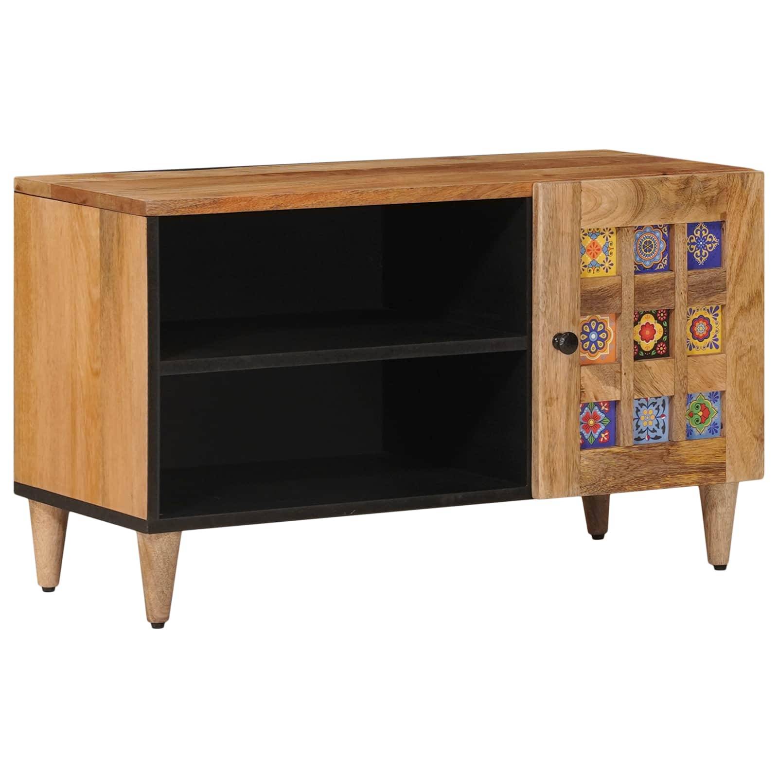vidaXL TV-Schränk mit Speicher Natur 80 x 33 x 46 cm Massivholz Mango