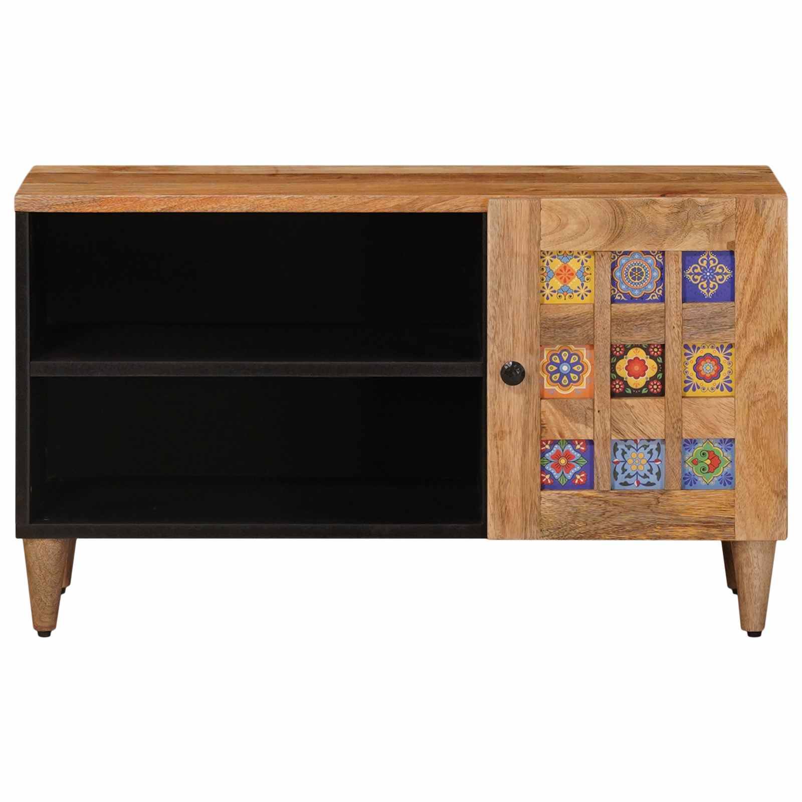 vidaXL TV-Schränk mit Speicher Natur 80 x 33 x 46 cm Massivholz Mango
