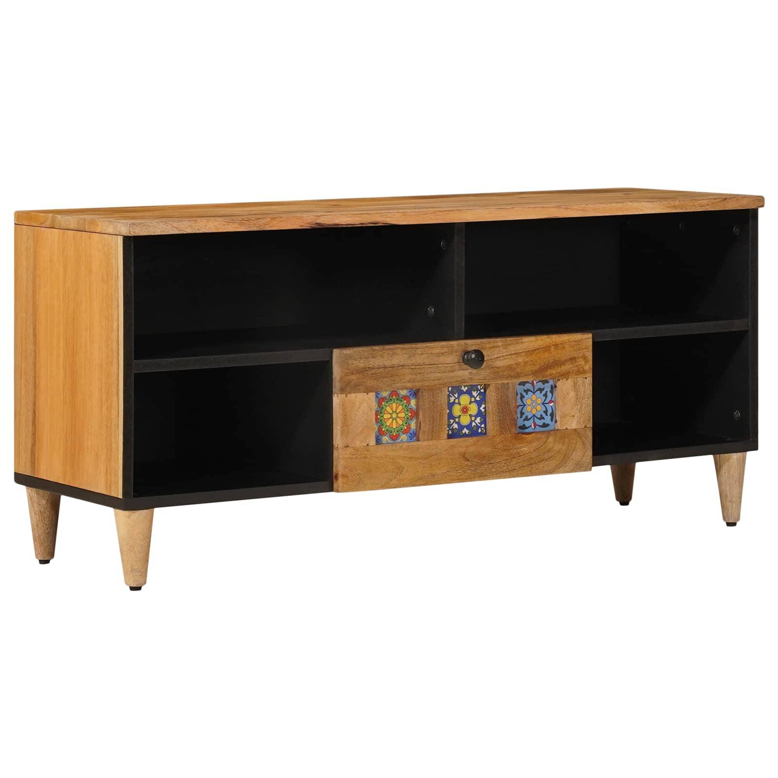 vidaXL TV-Schränk mit Regal Natur 100 x 33 x 46 cm Massivholz Mango