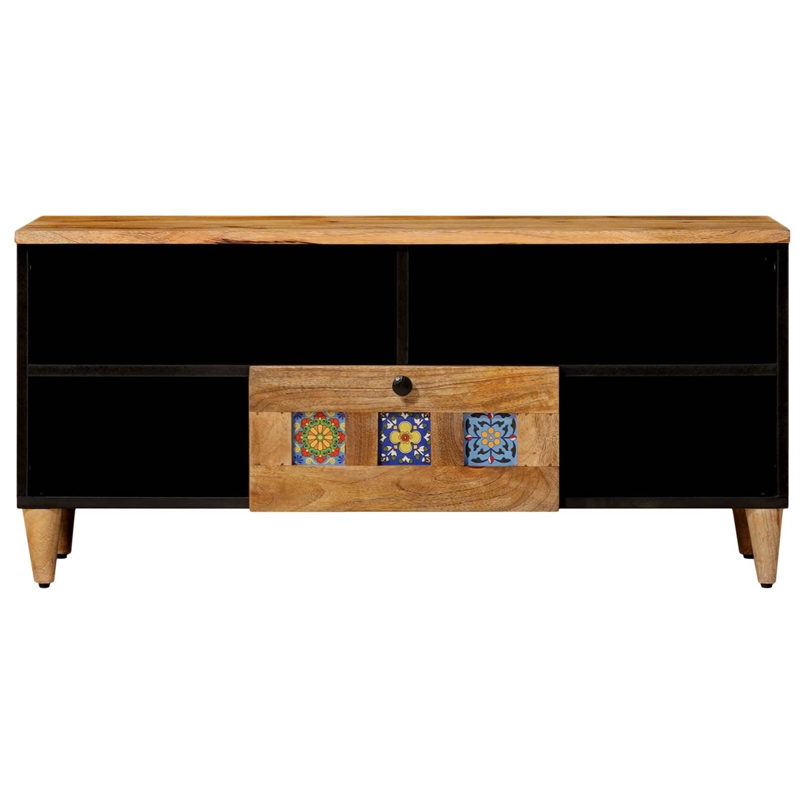 vidaXL TV-Schränk mit Regal Natur 100 x 33 x 46 cm Massivholz Mango