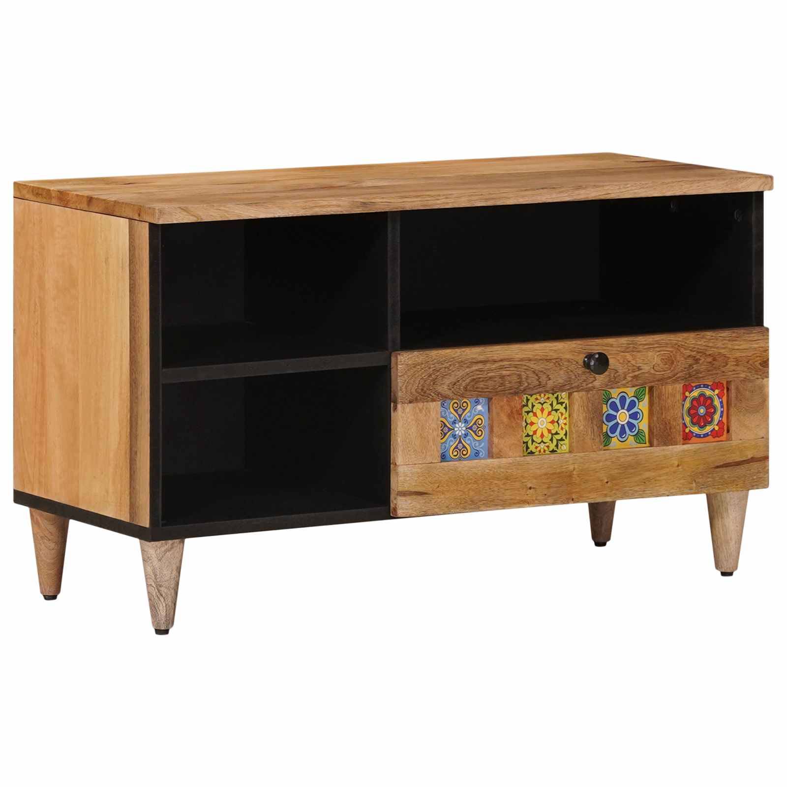 vidaXL TV-Schränk mit Regal Natur 80 x 33 x 46 cm Massivholz Mango