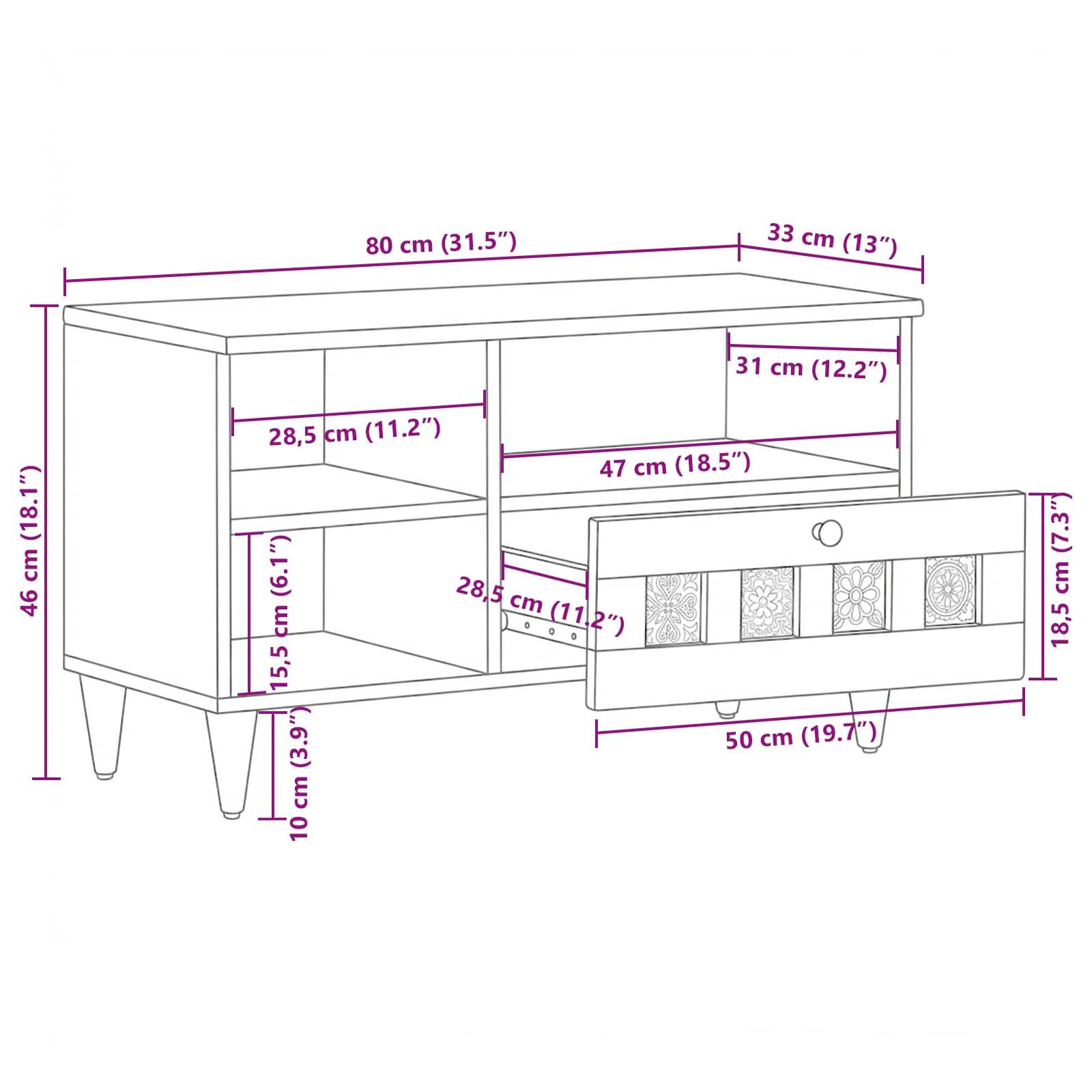 vidaXL TV-Schränk mit Regal Natur 80 x 33 x 46 cm Massivholz Mango