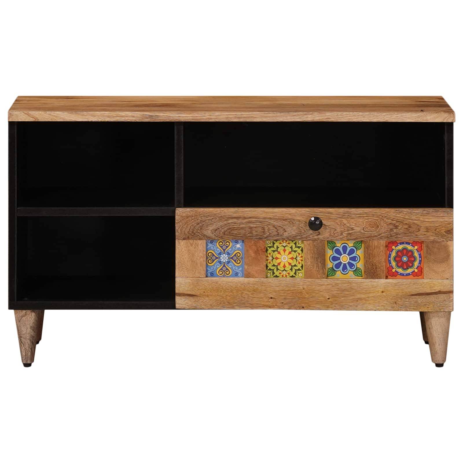 vidaXL TV-Schränk mit Regal Natur 80 x 33 x 46 cm Massivholz Mango