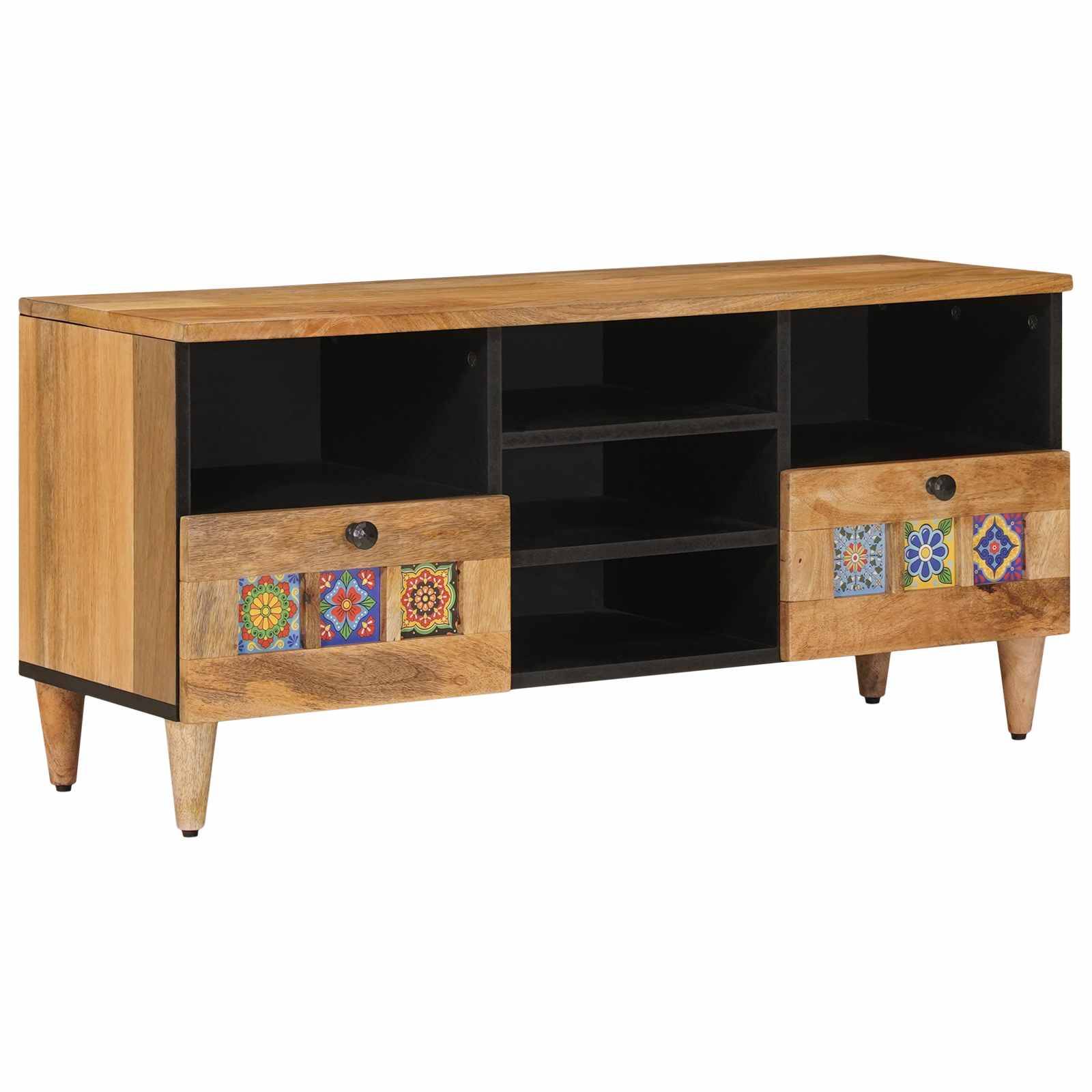vidaXL TV-Schränk mit Regal Natur 100 x 33 x 46 cm Massivholz Mango