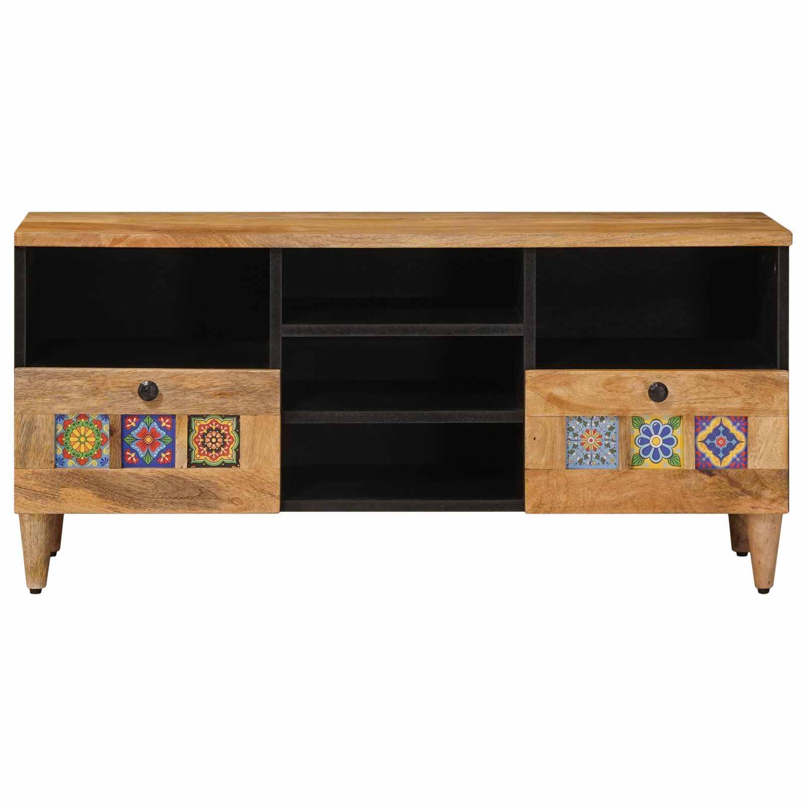 vidaXL TV-Schränk mit Regal Natur 100 x 33 x 46 cm Massivholz Mango