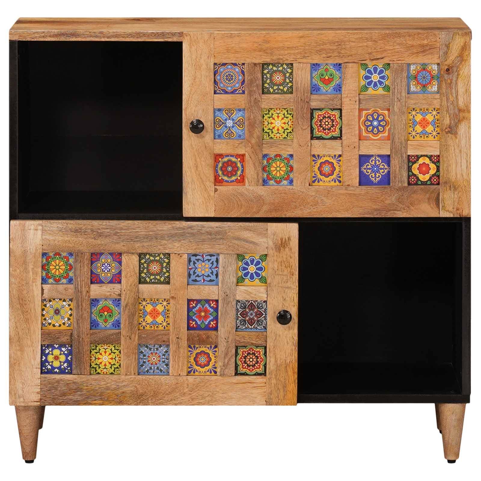 vidaXL Sideboard mit Speicher Natur 80 x 33 x 75 cm Massivholz Mango