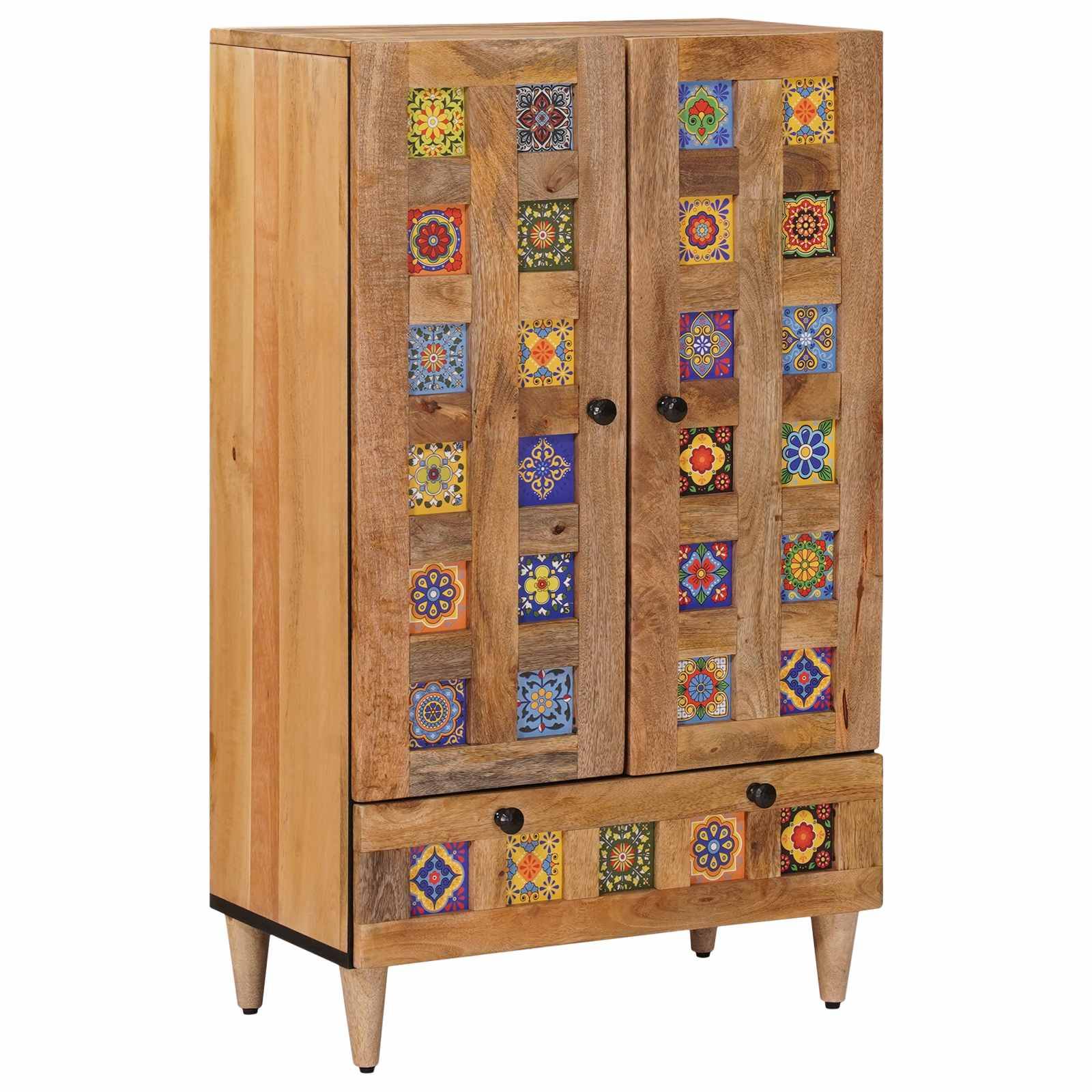 vidaXL Highboard mit Tür Natur 60 x 33,5 x 100 cm Massivholz Mango