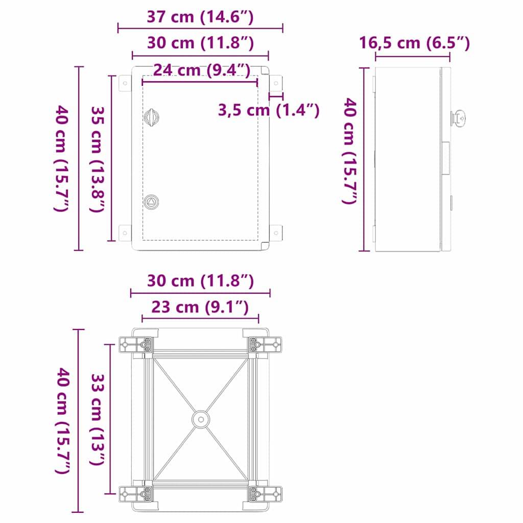 vidaXL Steuerungsschrank Grau 37 x 16,5 x 40 cm ABS Kunststoff