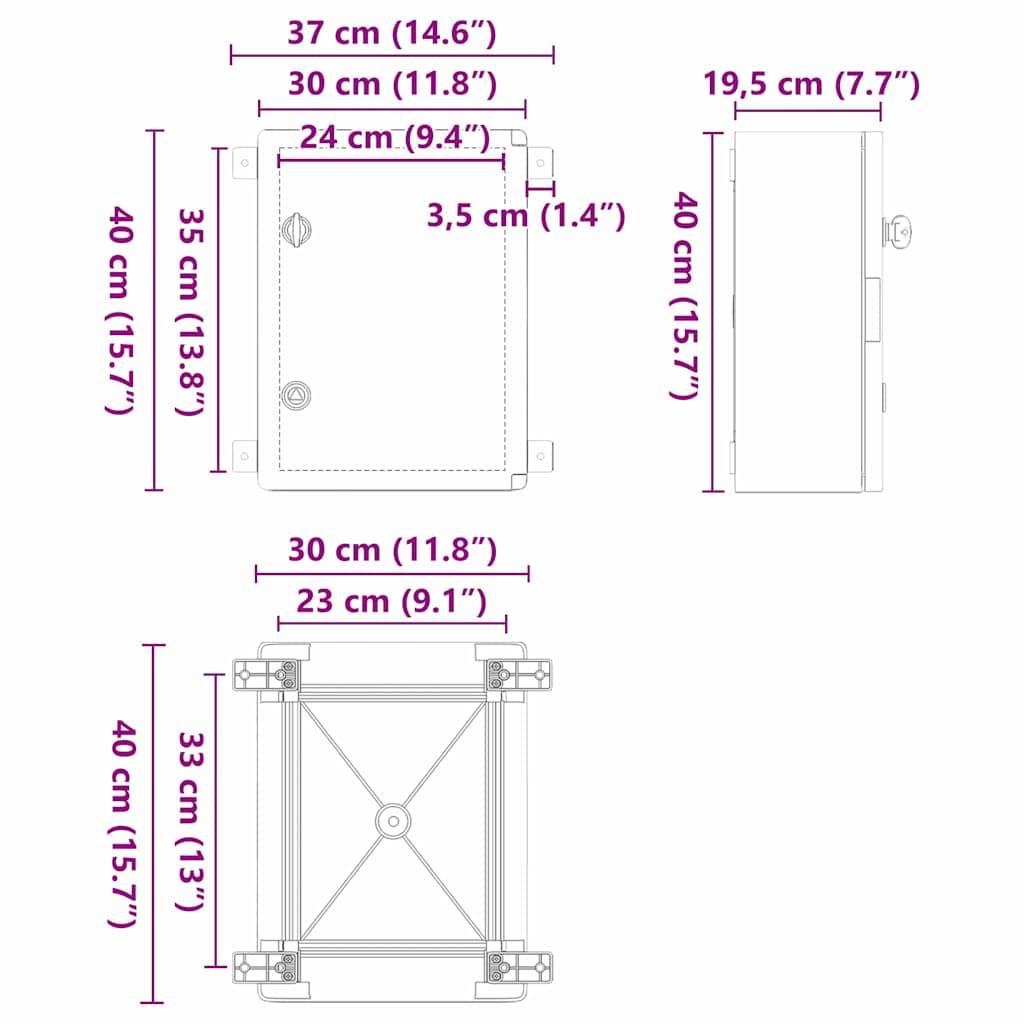 vidaXL Steuerungsschrank Grau 37 x 19,5 x 40 cm ABS Kunststoff