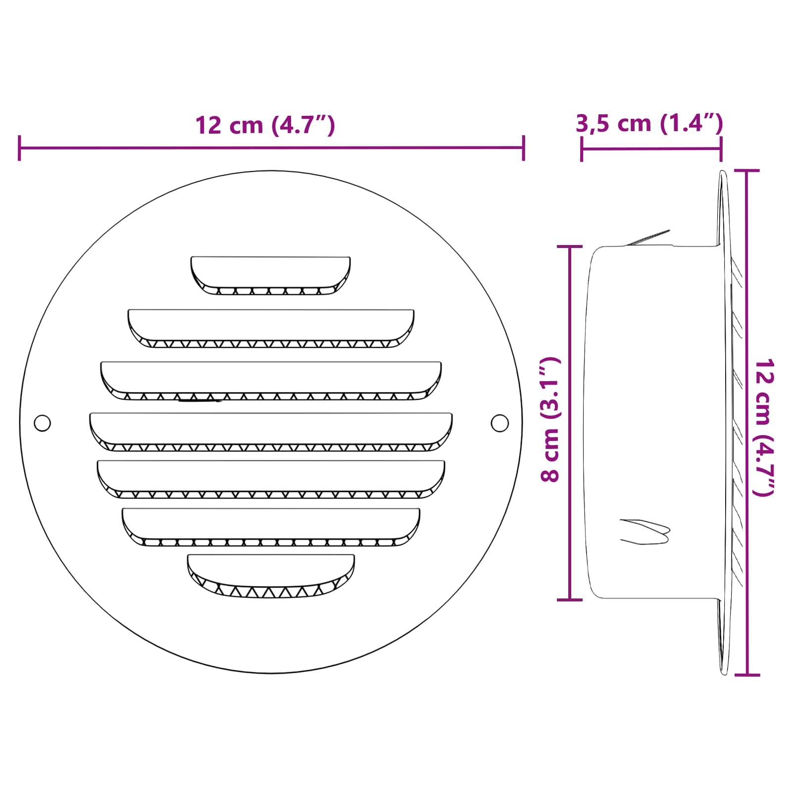 vidaXL Lüftungsgitter 4 pcs Silber 80 mm Edelstahl