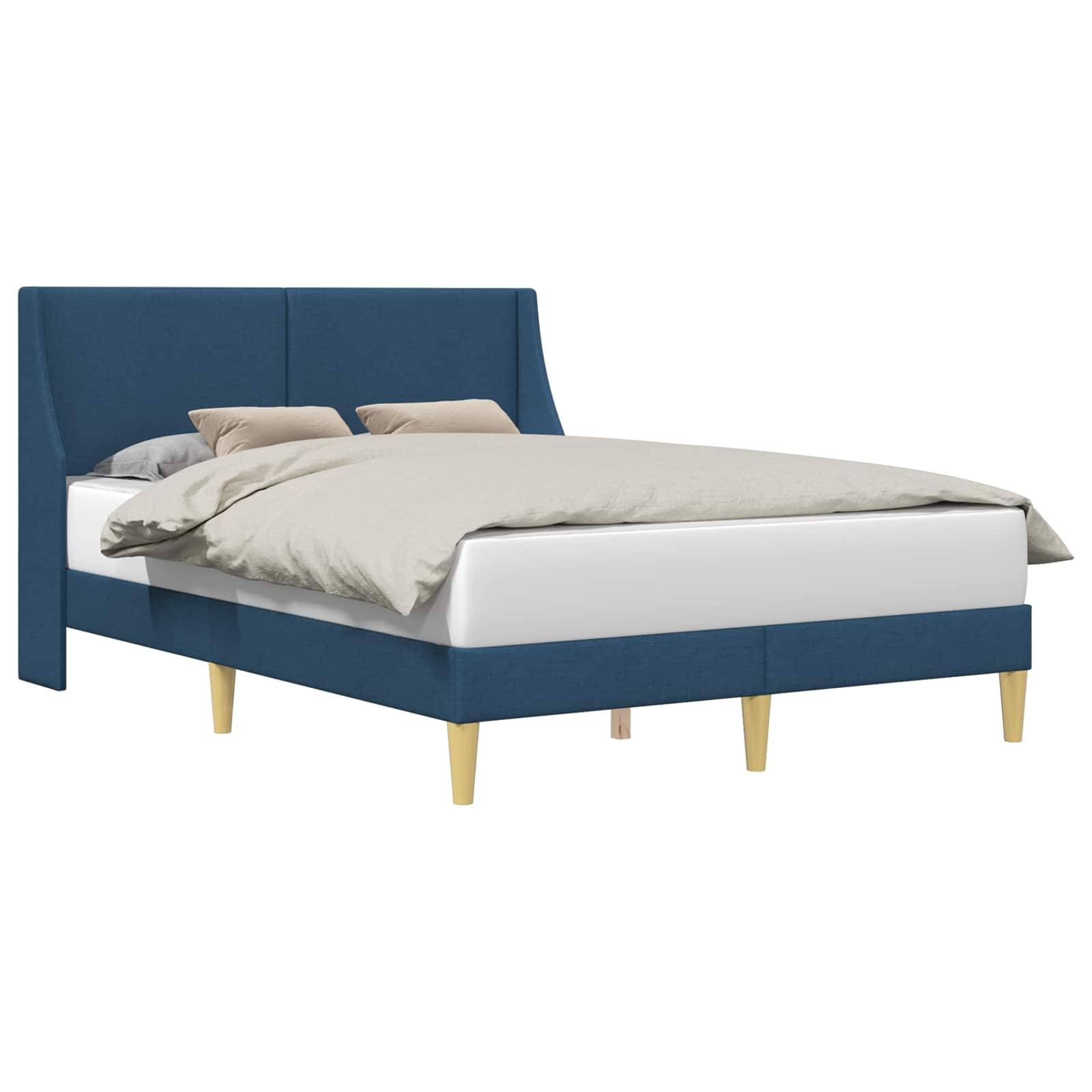 vidaXL Bettrahmen Uni mit Kopfteil Blau 120 x 190 cm Stoff