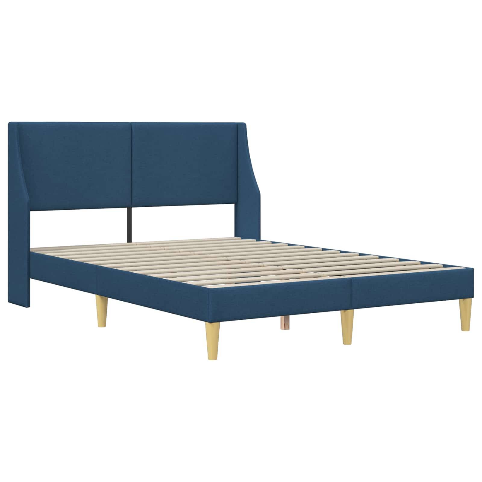 vidaXL Bettrahmen Uni mit Kopfteil Blau 120 x 190 cm Stoff