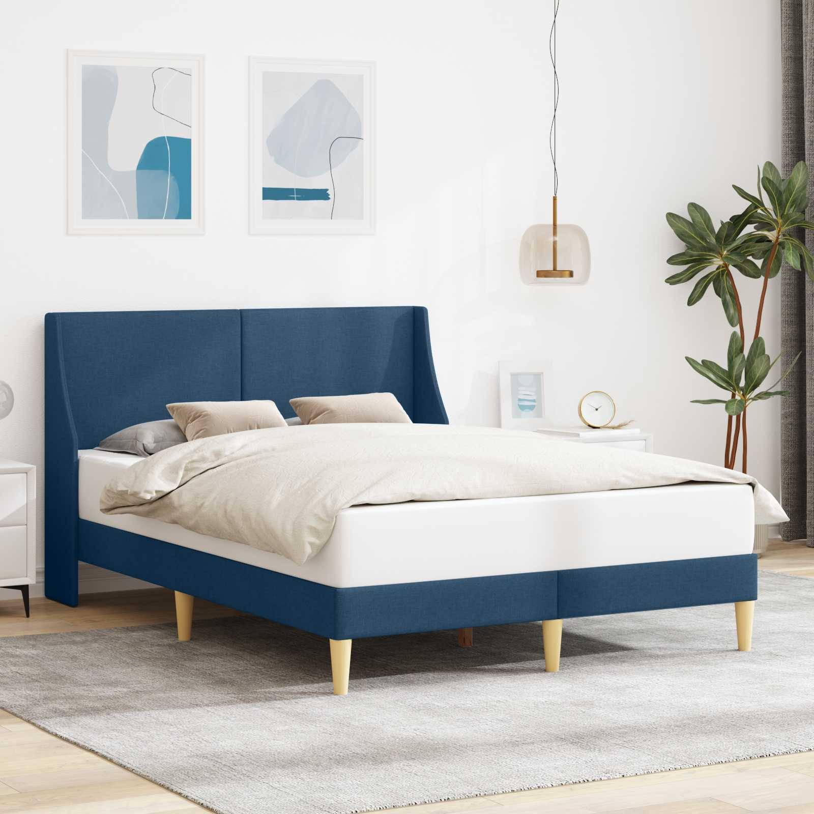 vidaXL Bettrahmen Uni mit Kopfteil Blau 120 x 190 cm Stoff