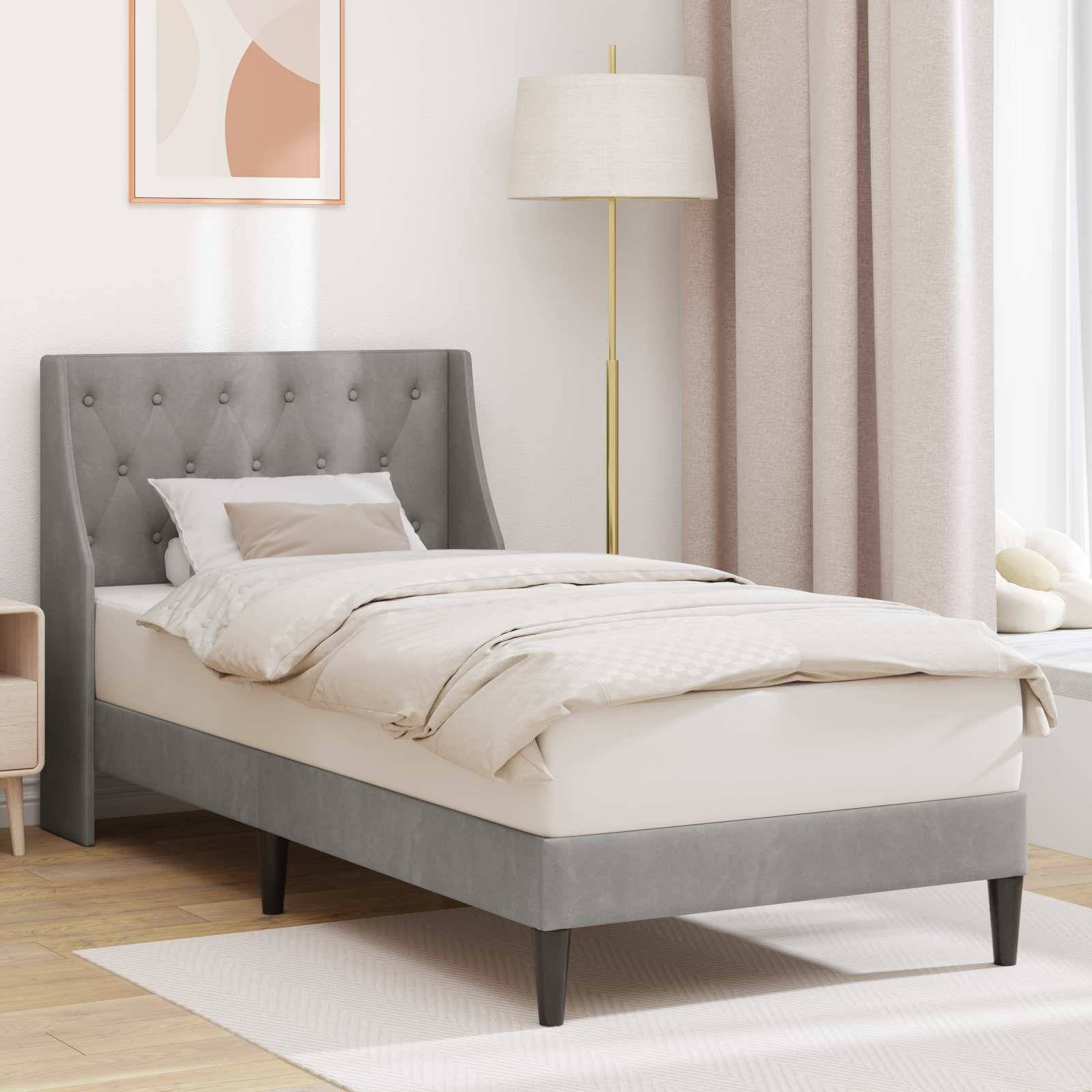 vidaXL Bettrahmen mit Kopfteil Hellgrau 90 x 200 cm Samt