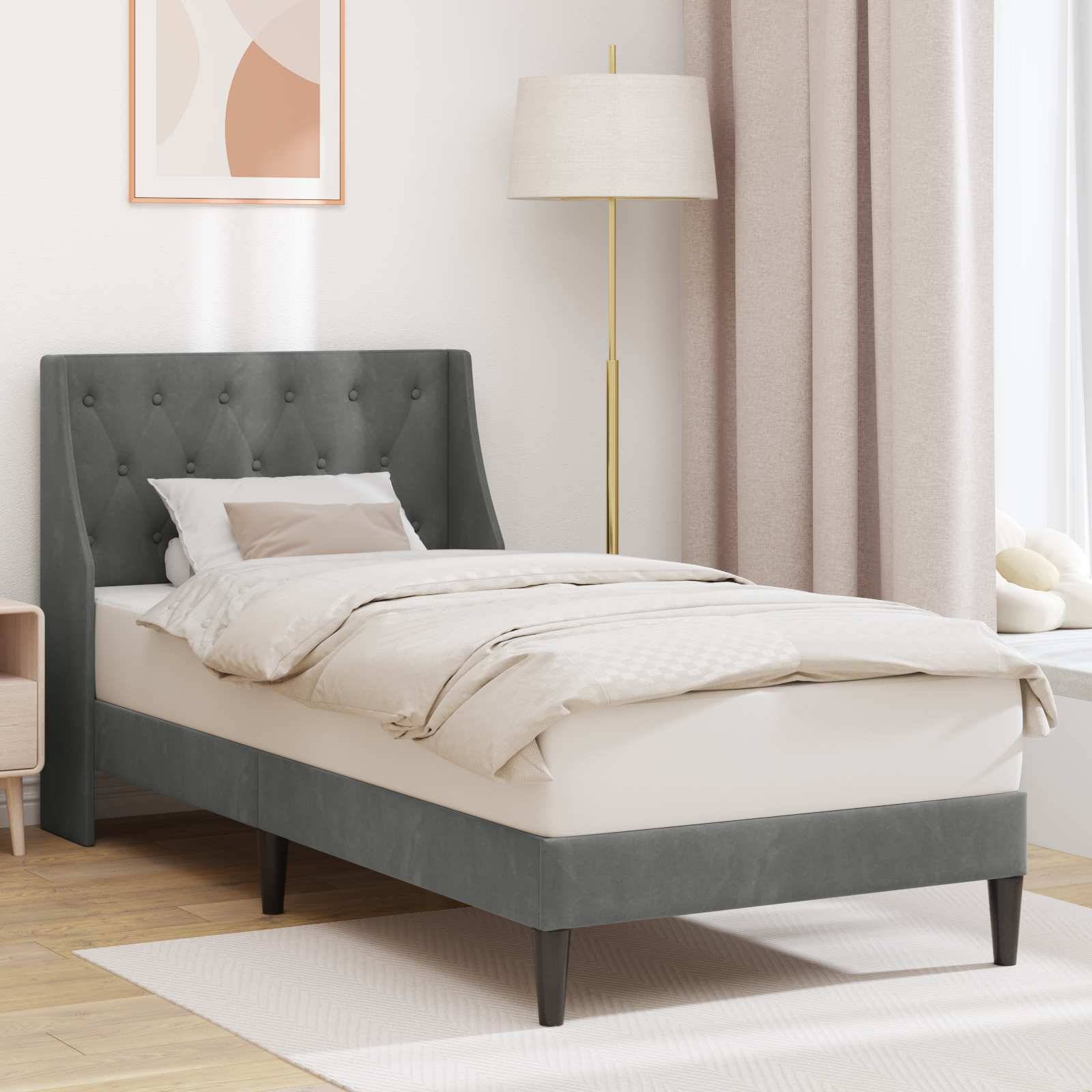 vidaXL Bettrahmen mit Kopfteil Dunkelgrau 90 x 190 cm Samt