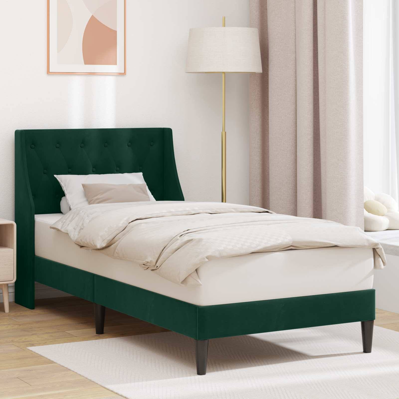 vidaXL Bettrahmen mit Kopfteil Dunkelgrün 100 x 200 cm Samt