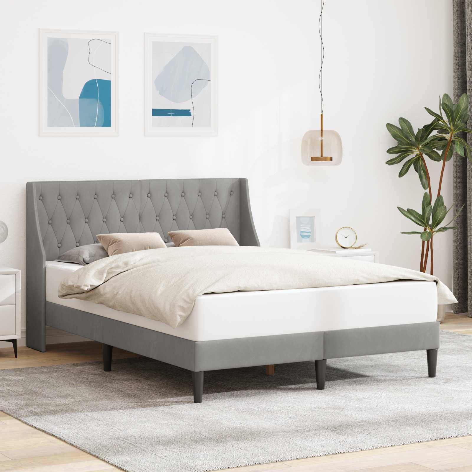 vidaXL Bettrahmen mit Kopfteil Hellgrau 140 x 190 cm Samt