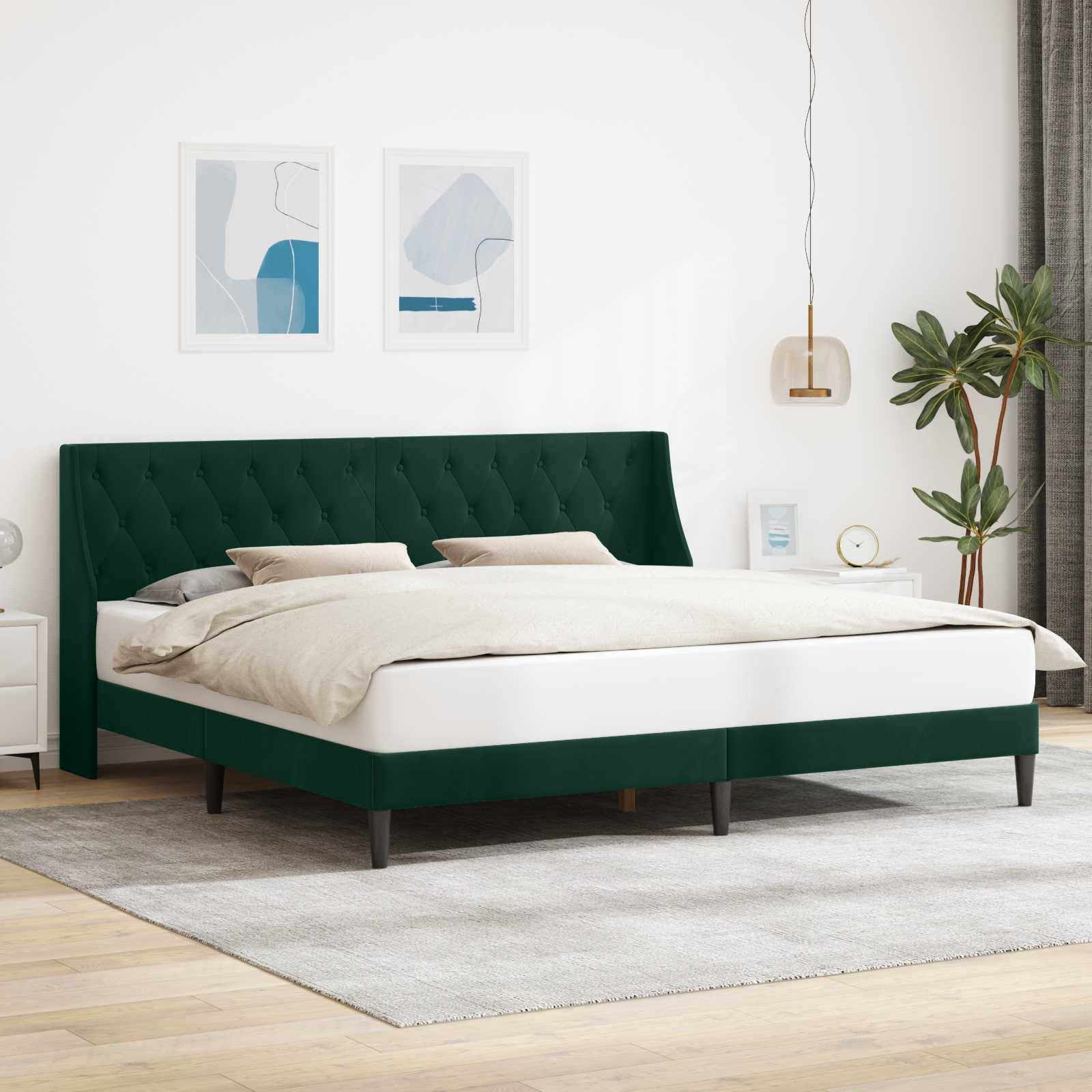 vidaXL Bettrahmen mit Kopfteil Dunkelgrün 200 x 200 cm Samt