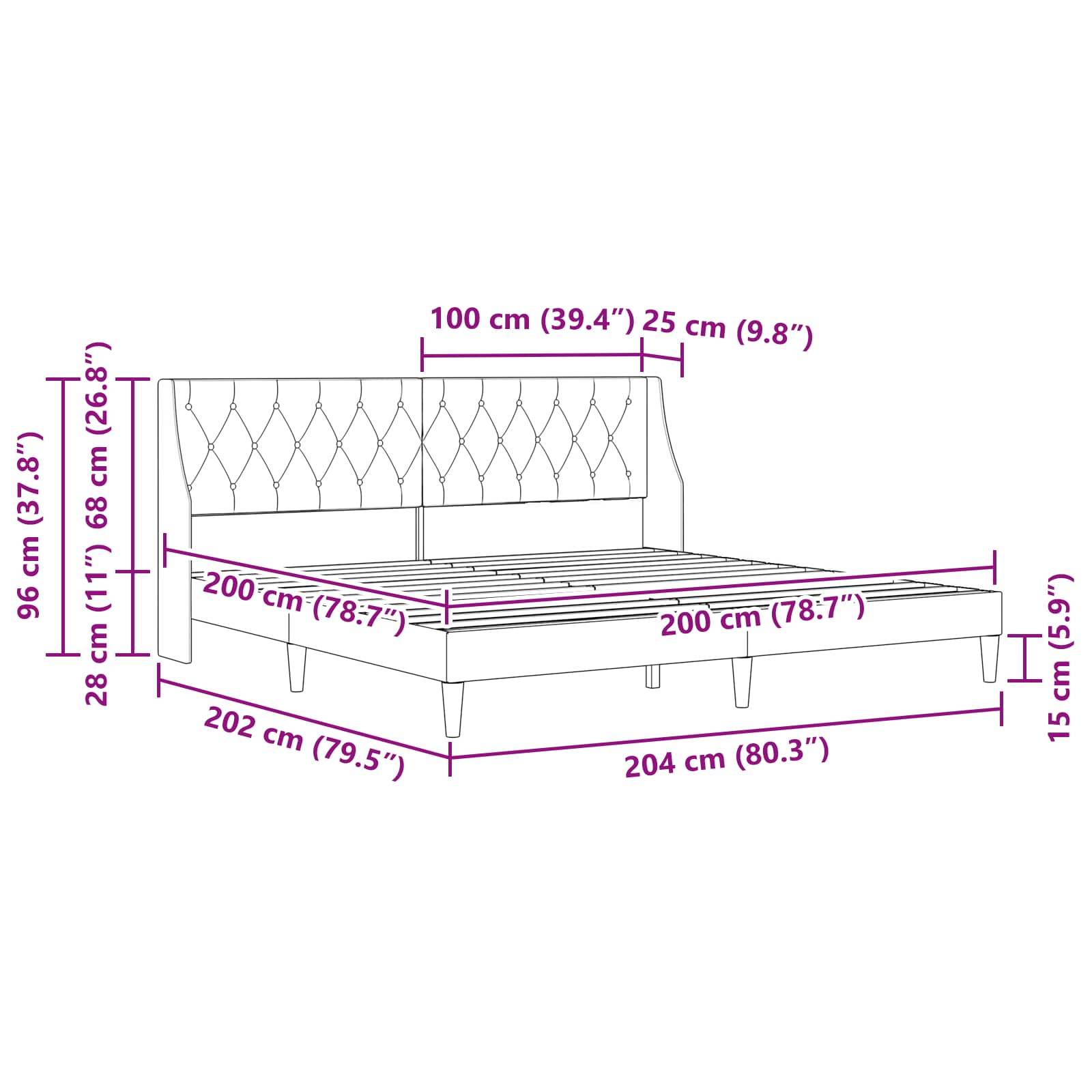 vidaXL Bettrahmen mit Kopfteil Hellgrau 200 x 200 cm Samt