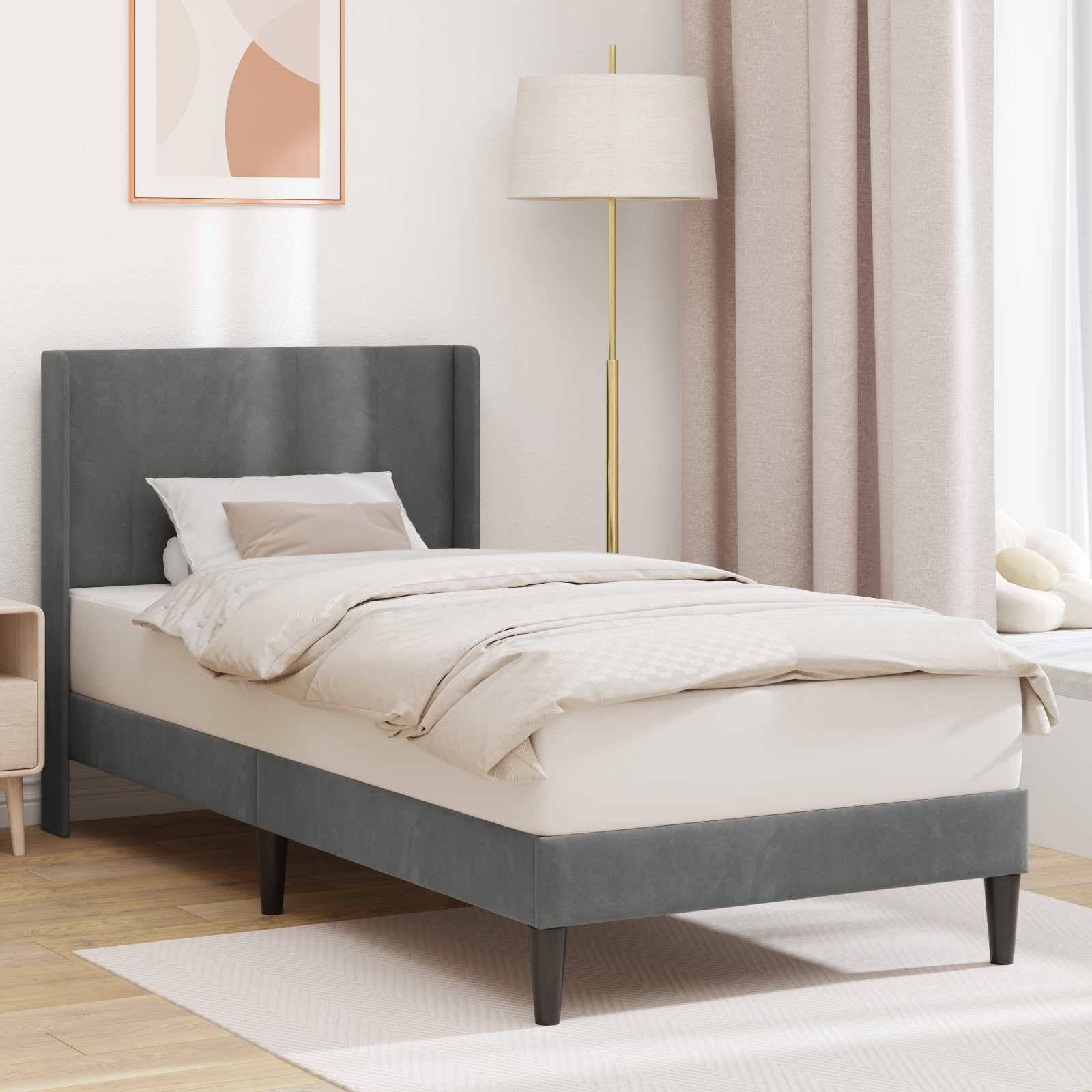 vidaXL Bettrahmen mit Kopfteil Dunkelgrau 100 x 203 cm Samt