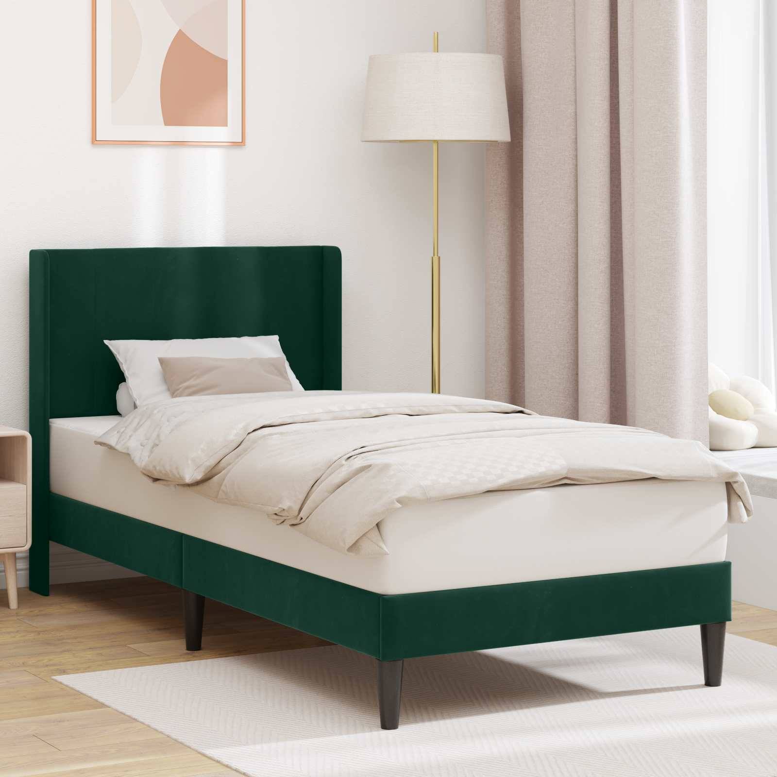 vidaXL Bettrahmen mit Kopfteil Dunkelgrün 100 x 200 cm Samt