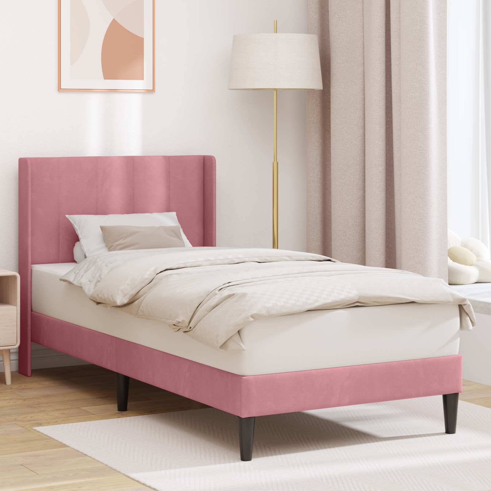 vidaXL Bettrahmen mit Kopfteil Rosa 100 x 200 cm Samt