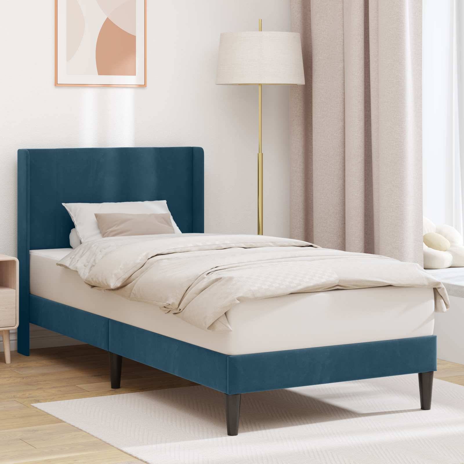 vidaXL Bettrahmen mit Kopfteil Blau 90 x 190 cm Samt