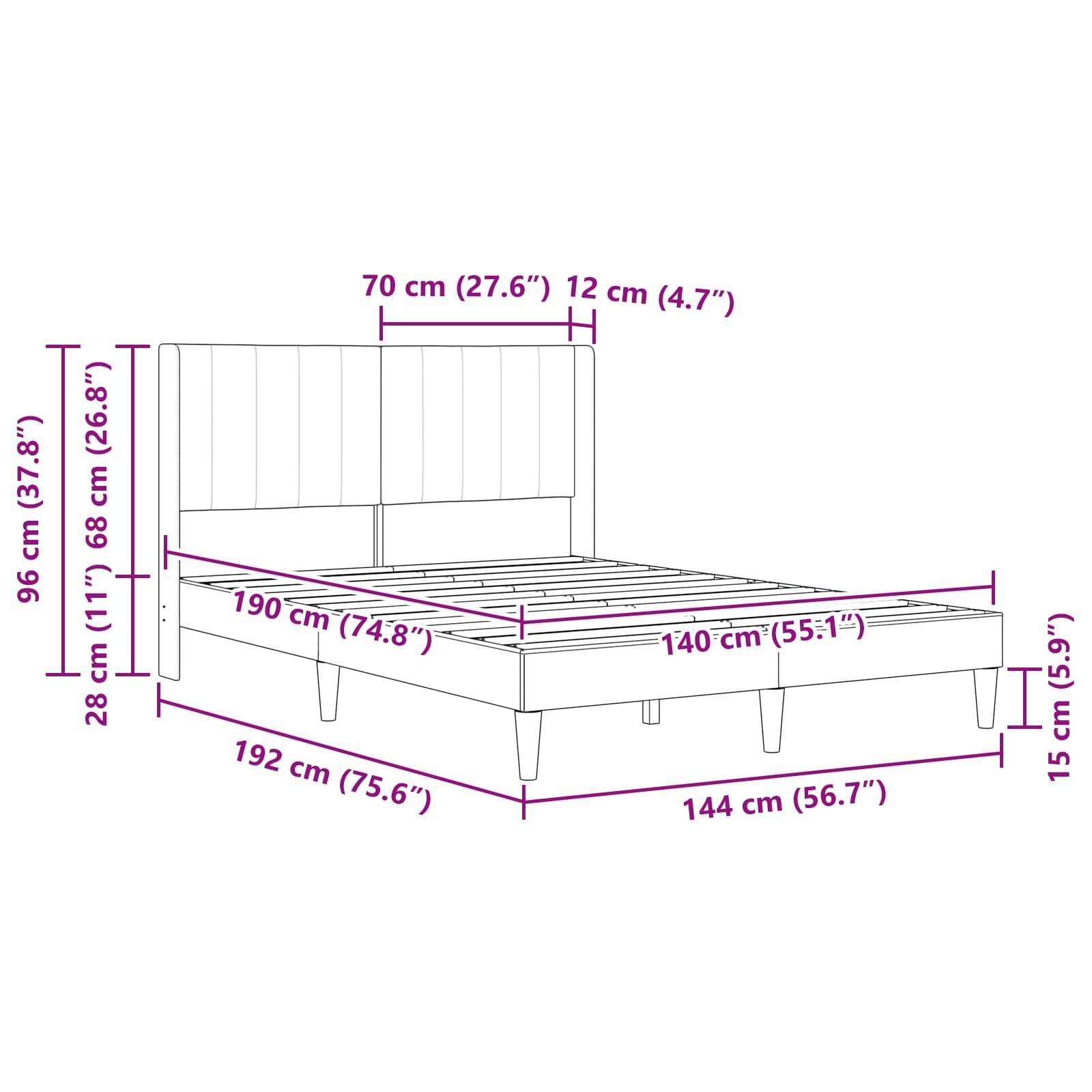 vidaXL Bettrahmen mit Kopfteil Schwarz 140 x 190 cm Samt
