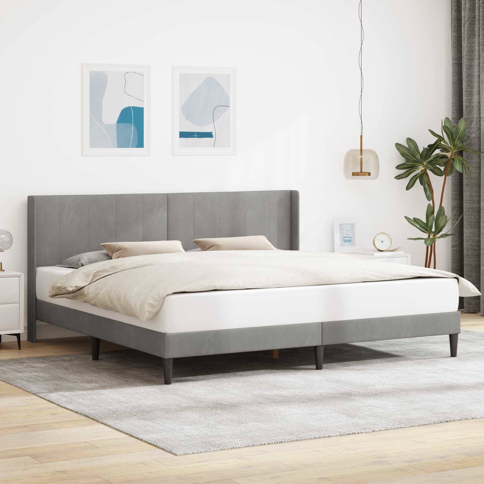 vidaXL Bettrahmen mit Kopfteil Hellgrau 200 x 200 cm Samt