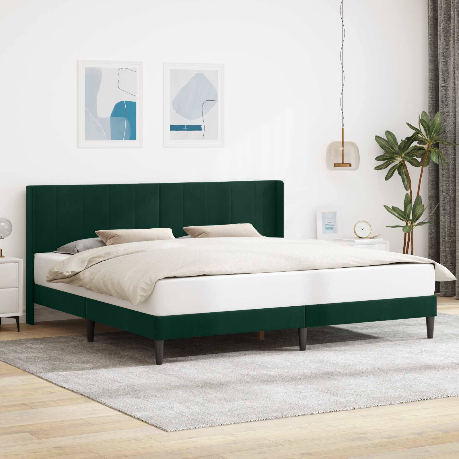 vidaXL Bettrahmen mit Kopfteil Dunkelgrün 180 x 200 cm Samt