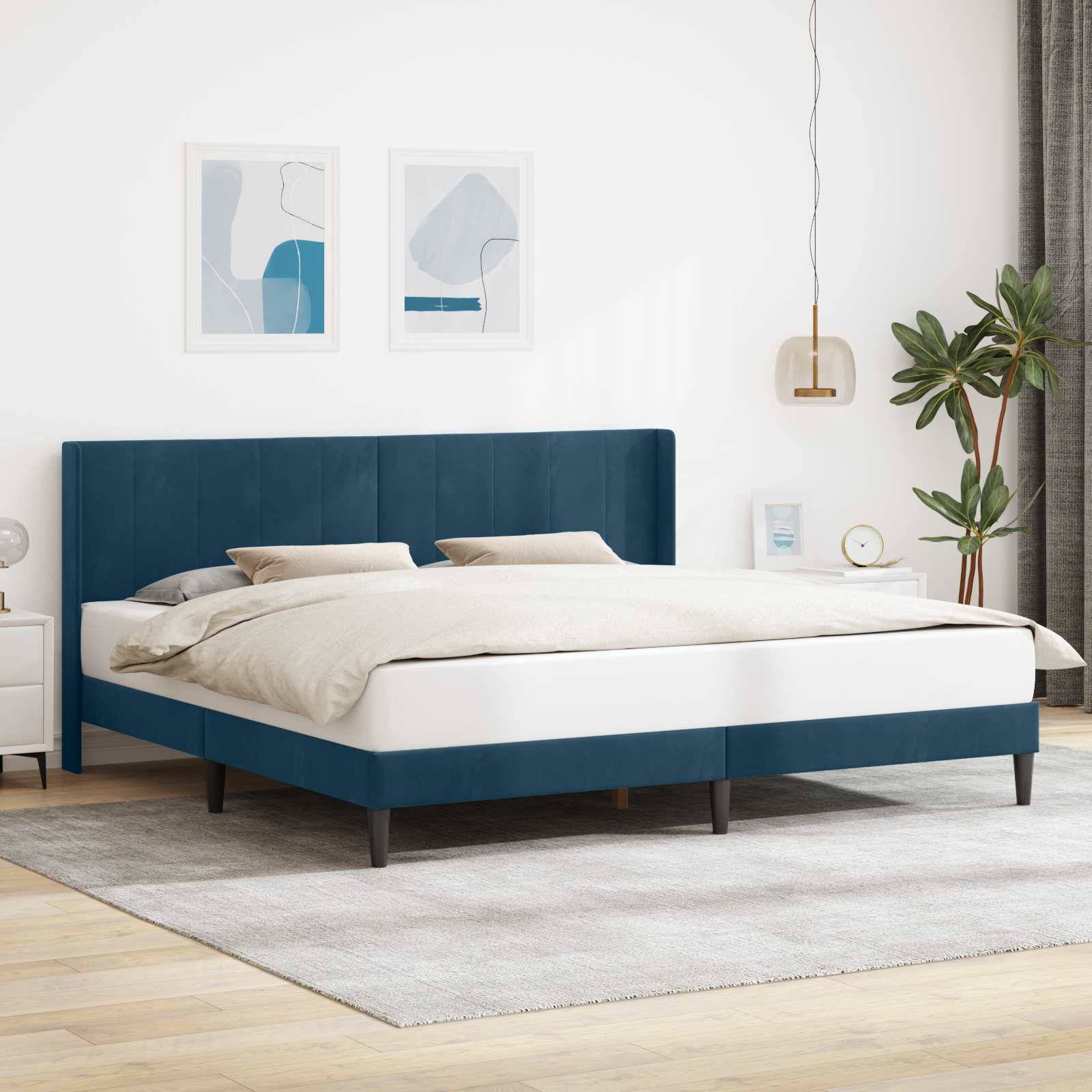 vidaXL Bettrahmen mit Kopfteil Blau 180 x 200 cm Samt