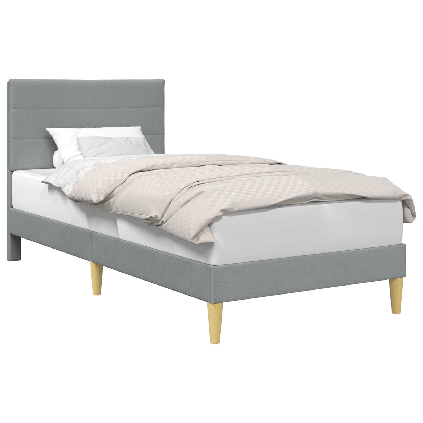 vidaXL Bettrahmen mit Kopfteil Hellgrau 90 x 200 cm Stoff