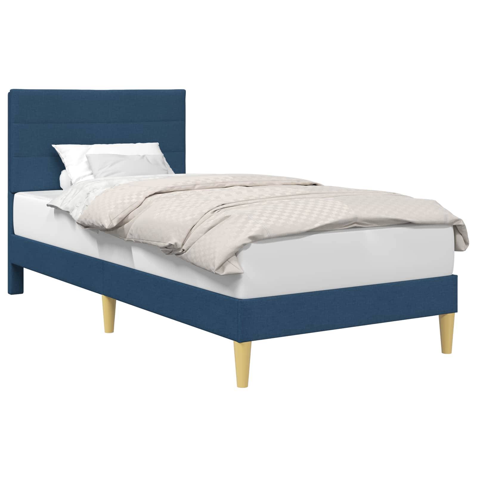 vidaXL Bettrahmen mit Kopfteil Blau 100 x 200 cm Stoff