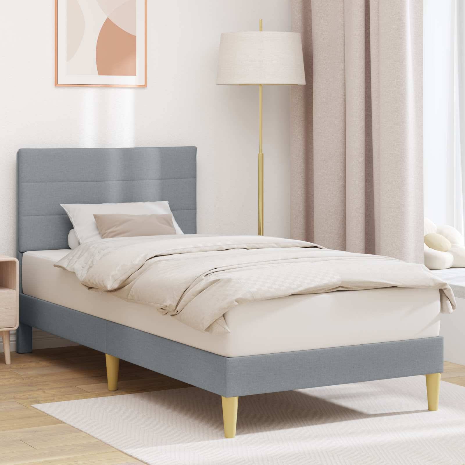 vidaXL Bettrahmen mit Kopfteil Hellgrau 90 x 200 cm Stoff