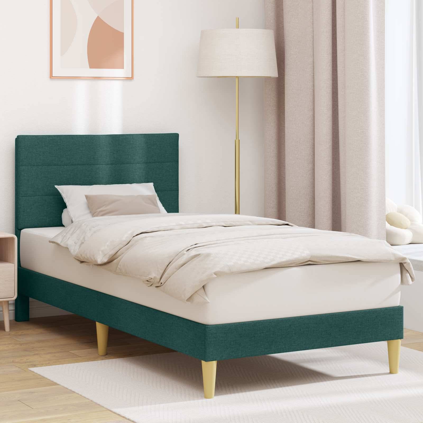 vidaXL Bettrahmen mit Kopfteil Dunkelgrün 90 x 190 cm Stoff