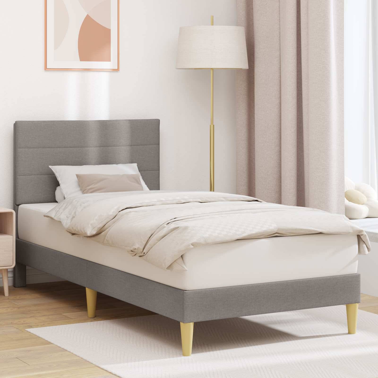 vidaXL Bettrahmen mit Kopfteil Taupe 90 x 200 cm Stoff